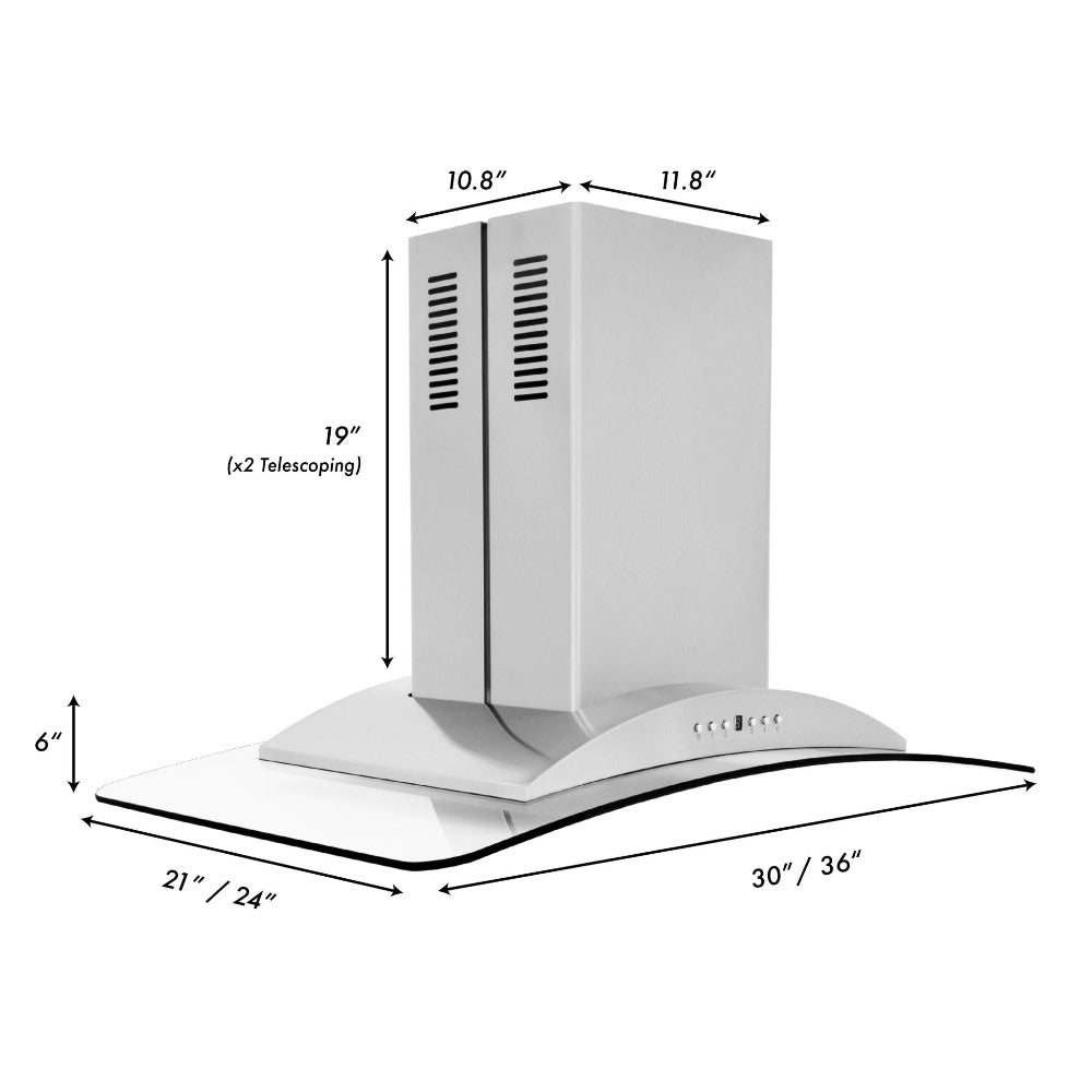 ZLINE GL9i Stainless Steel & Glass Convertible Range Hood - Island Mount Ventilation for Kitchen - Perfect for Modern & Open-Concept Homes