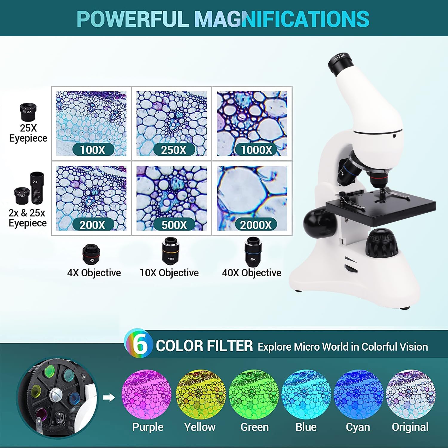 USCAMEL 100X-2000X Biological Compound Monocular Microscope Kit with LED Illumination, Slides & Phone Adapter - Professional & Beginner Microscope for Adults, Kids, Students - Perfect for School Labs, Home Education & Scientific Exploration
