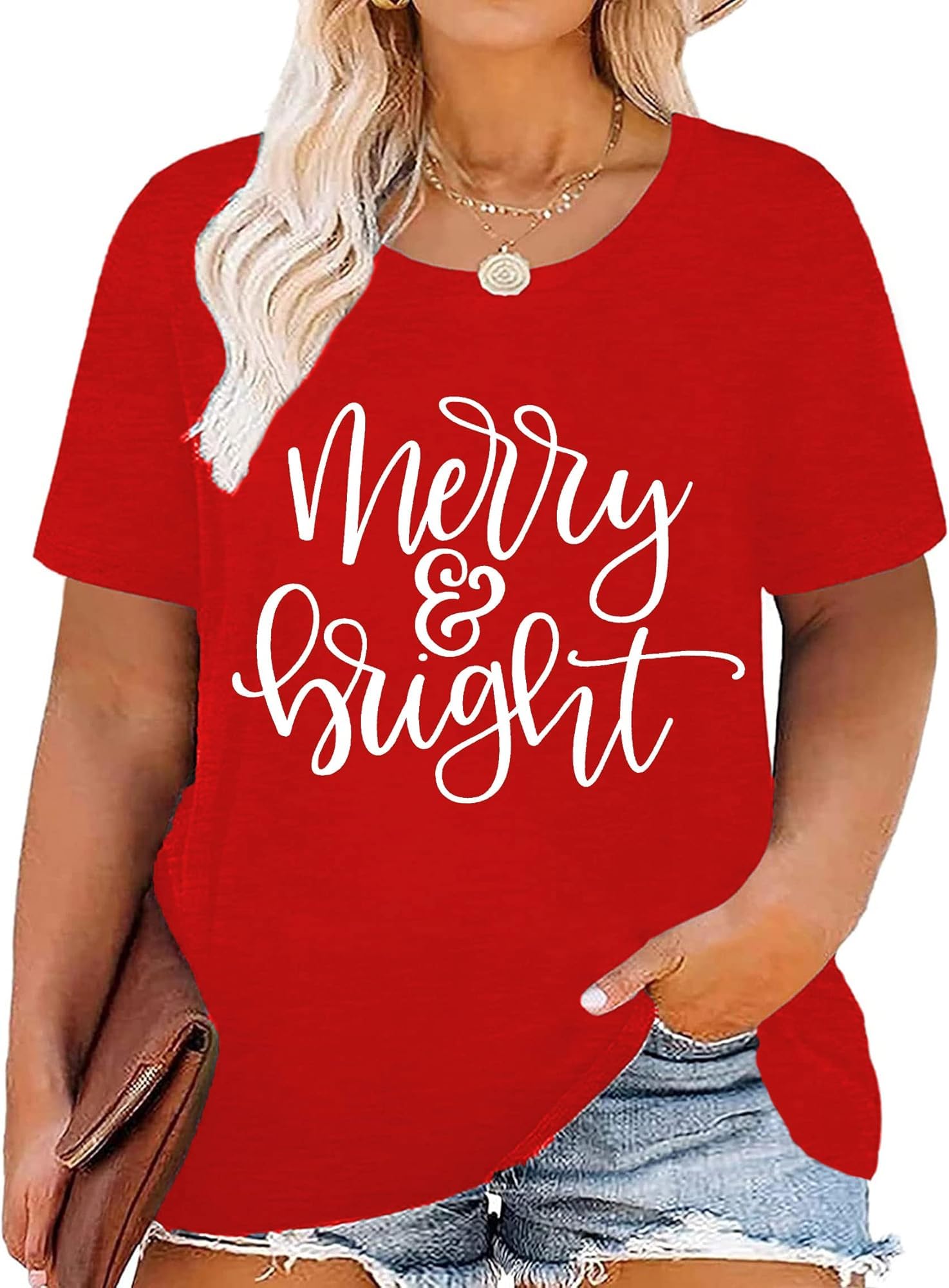 Merry and Bright Christmas Plus Size Shirt for Women - Oversized Holiday Tee with Festive Design - Perfect for Xmas Parties, Family Gatherings & Winter Celebrations
