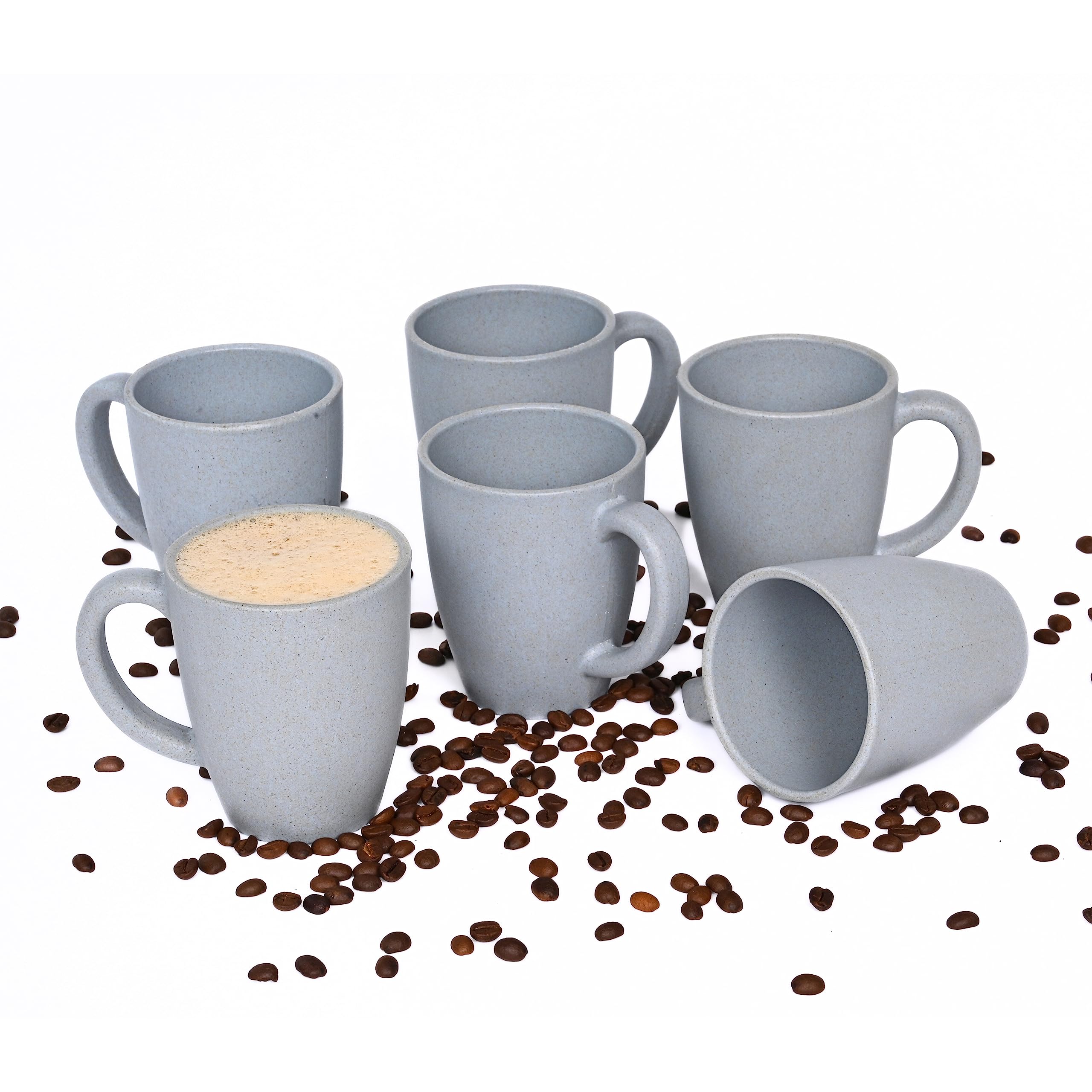Eco-Friendly Set of 6 Classic Coffee Mugs | 300ml | Microwave Safe | Made with Sustainable Rice Husk & Bamboo Fibers | Matte Finish | Perfect for Hot Coffee, Cold Brew, Tea & Milk | Ideal for Home, Office & Gifts (Pack of 6, Azure)