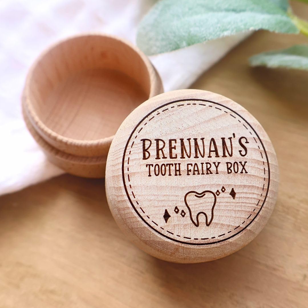 Personalized Wooden Tooth Fairy Box for Kids - Custom Tooth Holder Keepsake (Design 2) - Perfect for Baby's First Tooth, Milestone Memories & Fairy Gift Traditions
