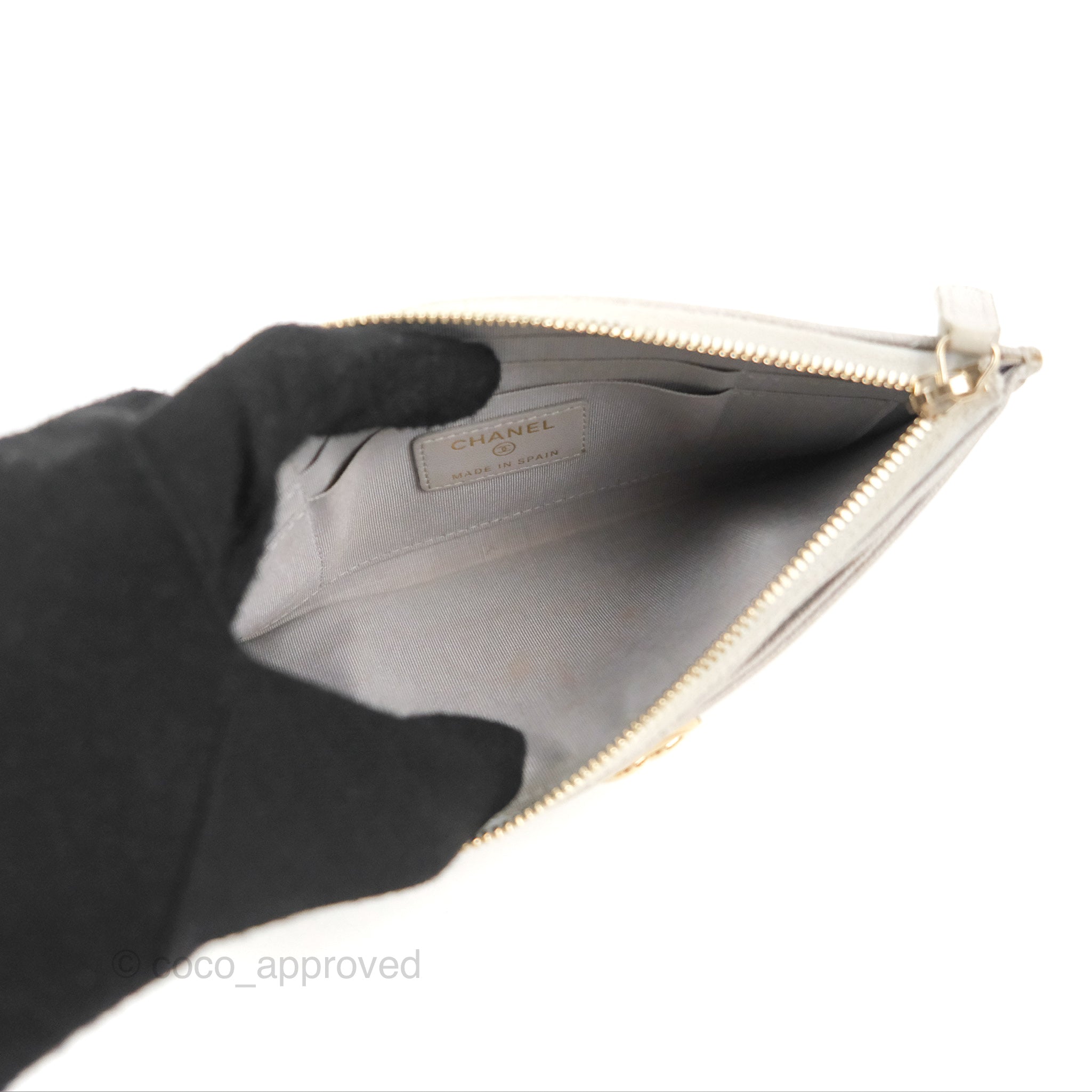 Chanel Boy Zip Pouch Grey Caviar Gold Hardware - Luxury Designer Wallet for Women | Perfect for Everyday Use, Travel & Gift Giving