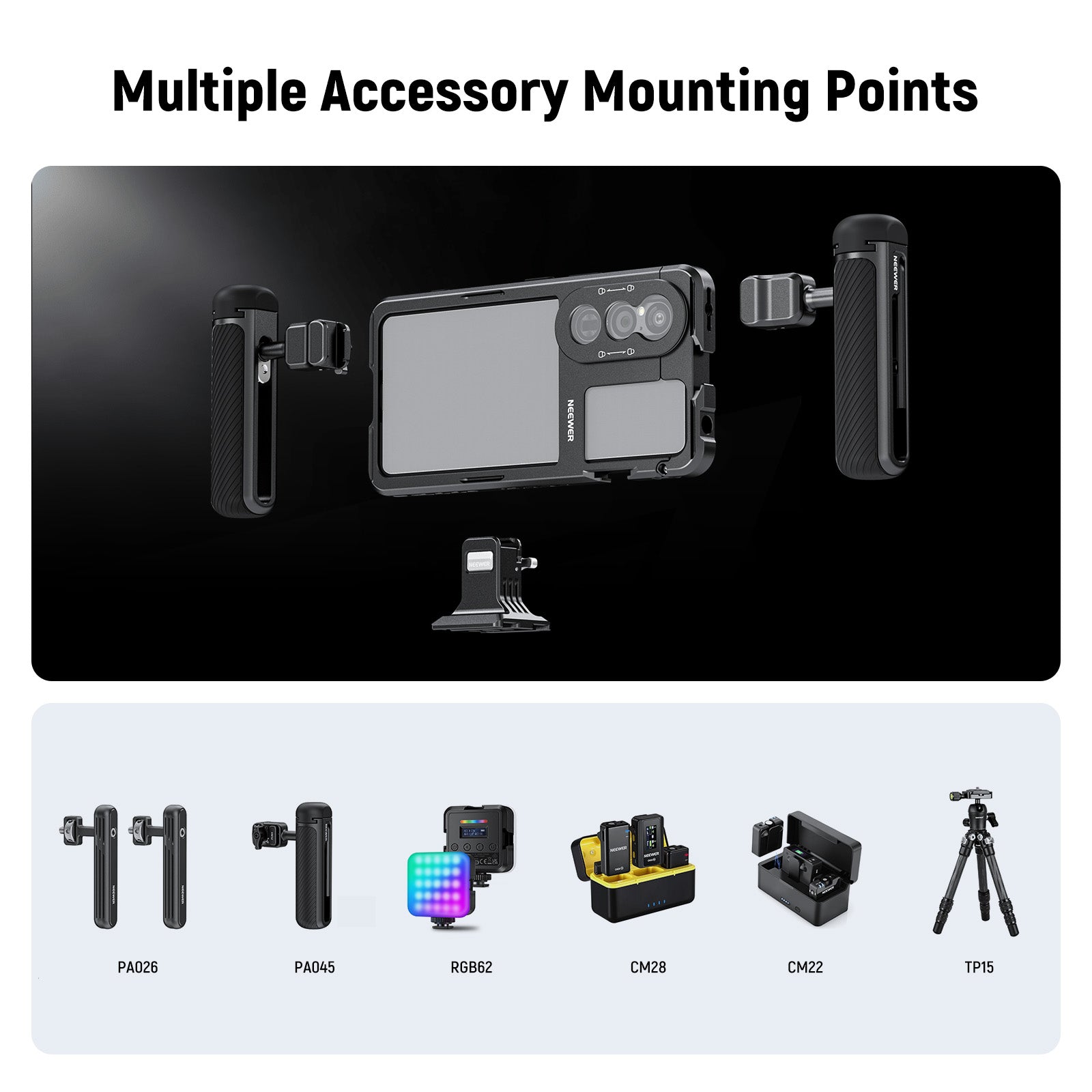 NEEWER PA086/PA087 Smartphone Cage Mount for Sony Xperia PRO I & Xperia 1 V - Durable Aluminum Alloy Phone Rig with Cold Shoe Mount & 1/4