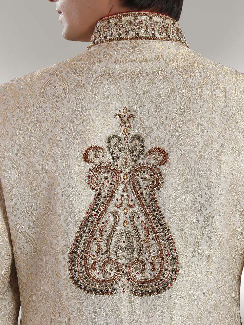 Elegant Heavy Embroidered Beige Sherwani for Men | Traditional Indian Wedding Attire | Perfect for Grooms, Festivals & Special Occasions