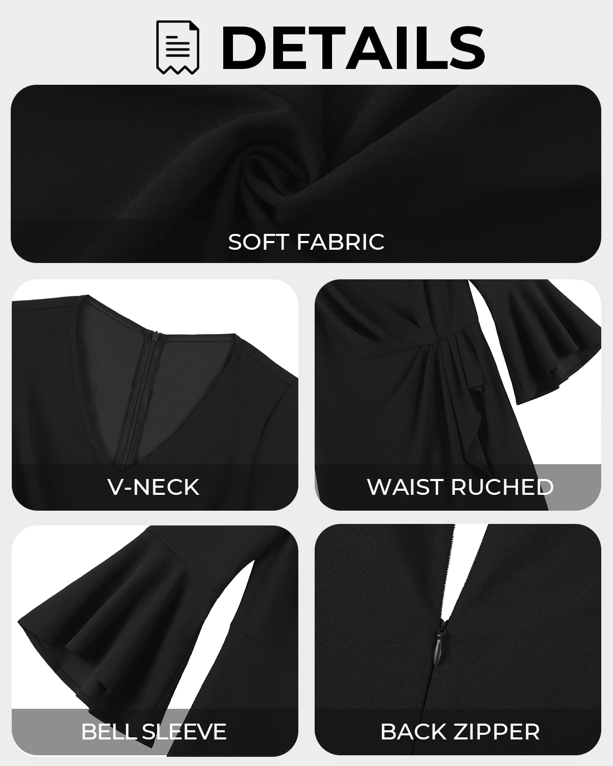 Plus Size Women's Work Dress - V Neck Bell Sleeve Semi-Formal Dress for Wedding Guest, Church, Business Office & Interview | Professional & Elegant Attire for Workwear & Special Occasions