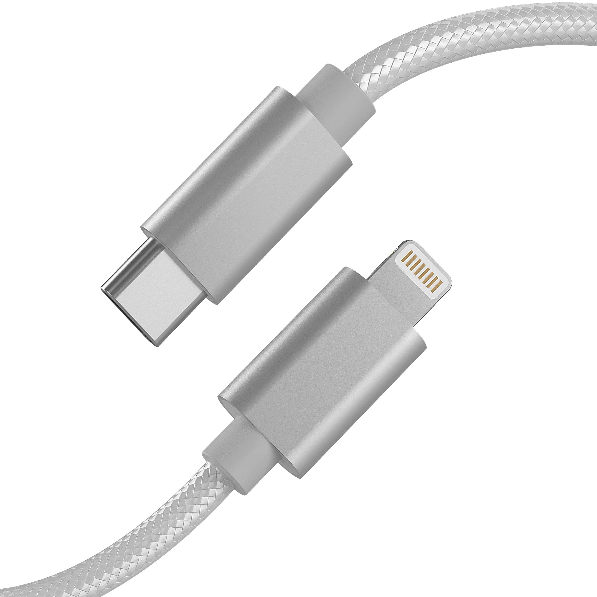TALK WORKS 10ft USB C to Lightning Cable MFI Certified Fast Charging Braided Cord for iPhone 13/14 Series, iPad - Durable & Tangle-Free (Silver) - Perfect for Home, Office, and Travel Charging