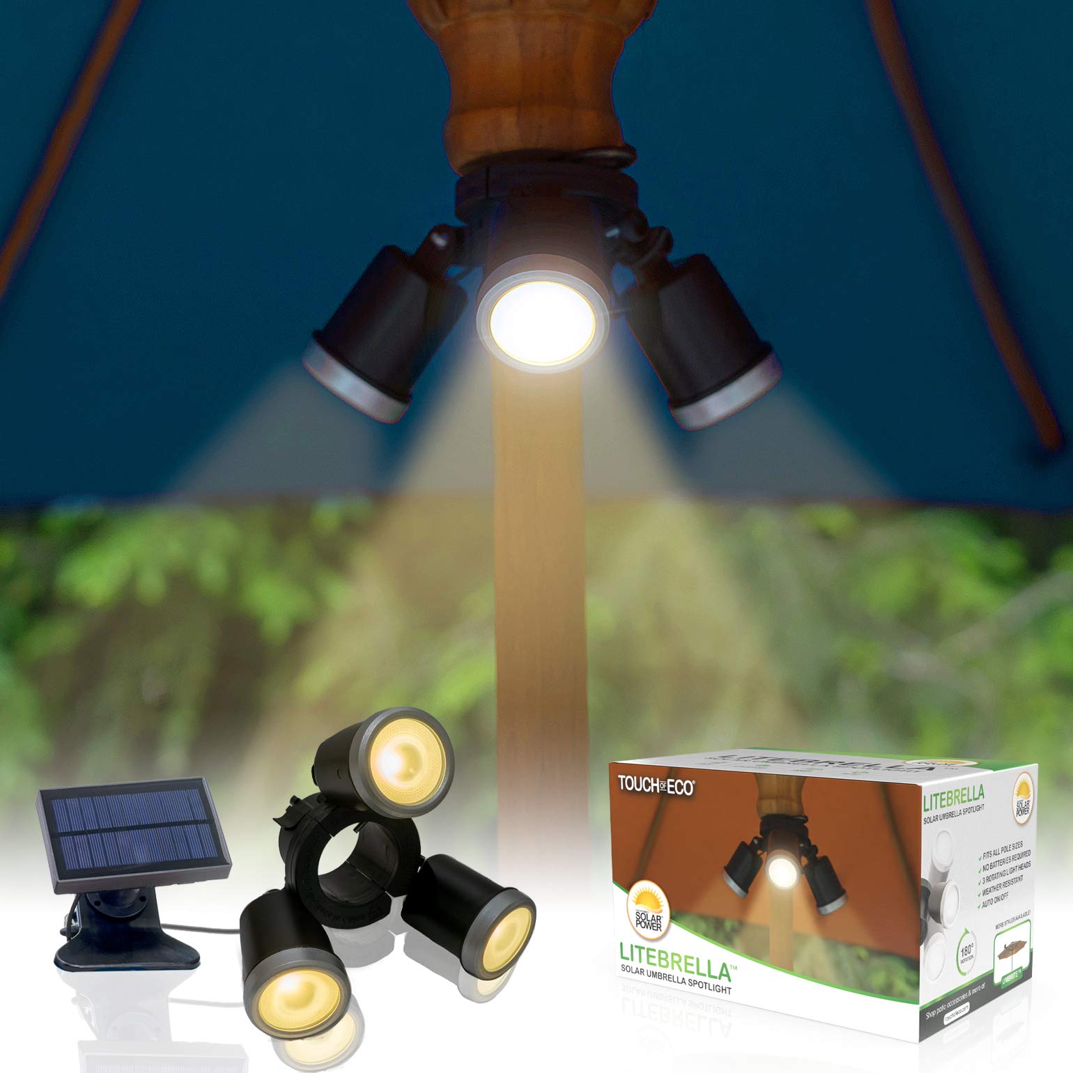 Solar-Powered LED Umbrella Light - 3 Adjustable Brightness Spotlights, Easy Install for Patio Umbrellas | Perfect for Outdoor Dining, Backyard Parties & Nighttime Relaxation