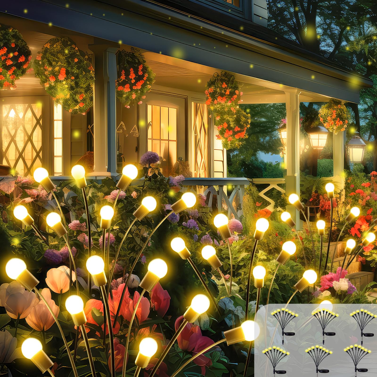 2025 Solar Powered Outdoor Lights - 6 Pack Waterproof Solar Garden Lights with Firefly & Twinkle Effect, Warm White Solar Fairy Lights for Pathway, Yard, Garden, Christmas Decorations - Perfect for Landscape Lighting, Patio, Backyard, and Holiday Displays