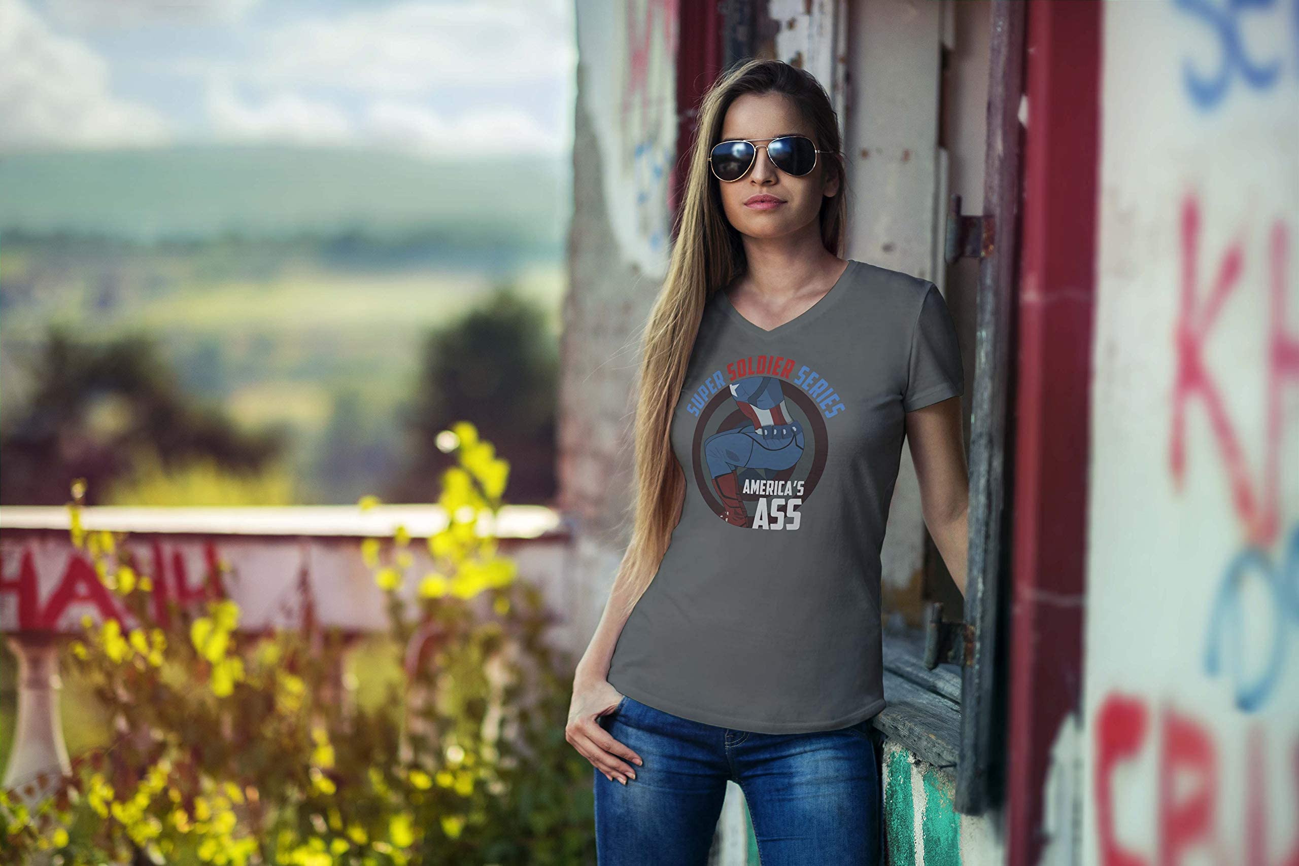 America's Ass Women's V-Neck Fitted Shirt - Slim Fit Stretchy T-Shirt for Women | Casual & Work Wear | Perfect for Office, Date Night & Everyday Outfits