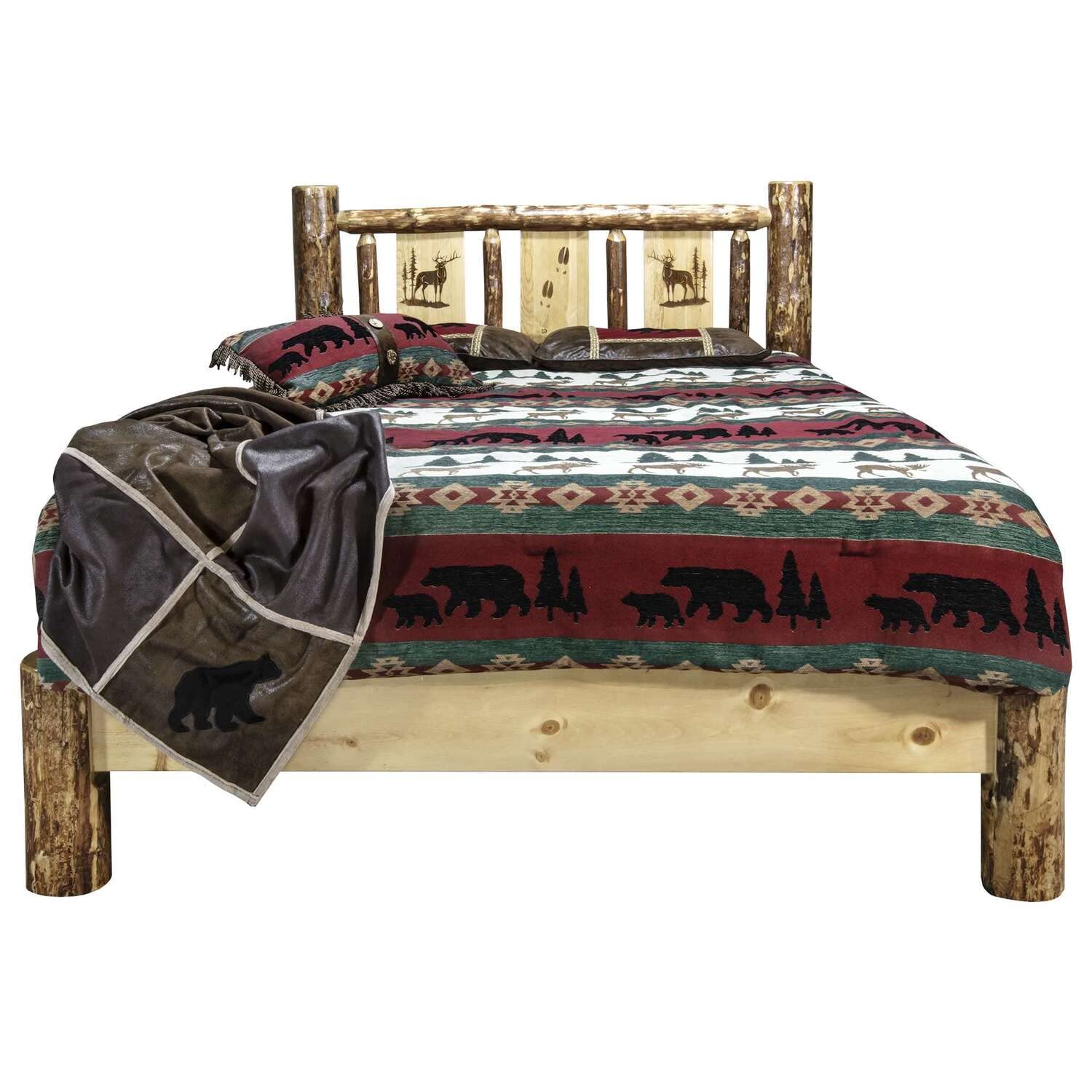 Montana Queen Platform Bed with Stained & Lacquered Finish - Modern Wooden Bed Frame for Bedroom - Perfect for Master Bedrooms, Guest Rooms & Small Spaces