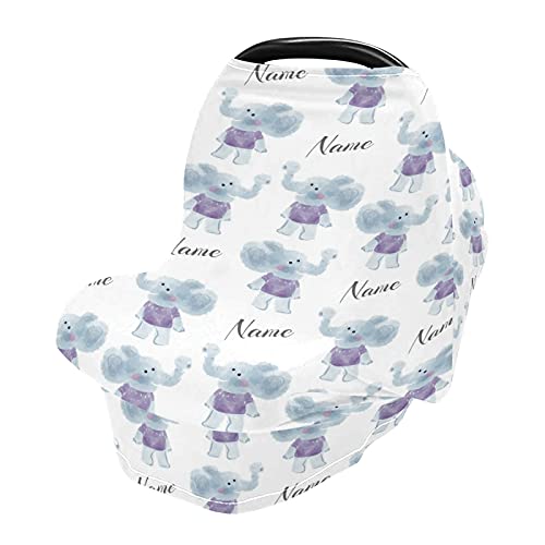 Personalized Baby Name Car Seat Covers - Soft Elephant Nursing Cover for Breastfeeding - Perfect Baby Shower Gift for Boys & Girls - Ideal for Newborn Travel, Nursing Privacy & Special Occasions
