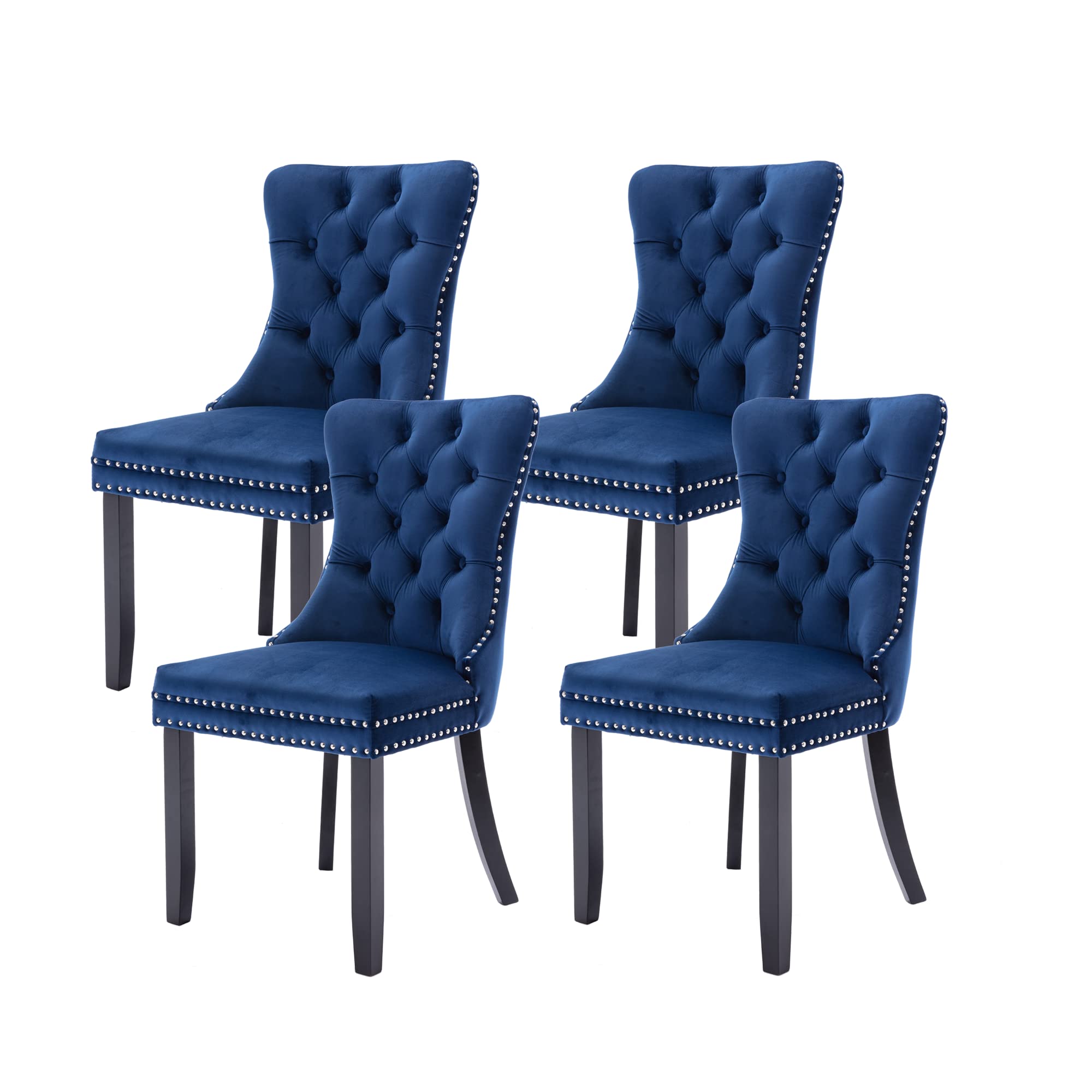 Virabit Tufted Velvet Dining Chairs Set of 4 - Upholstered Kitchen Chairs with Nailhead Trim & Solid Wood Frame - Elegant Blue Accent Chairs for Dining Room, Bedroom or Home Office Decor