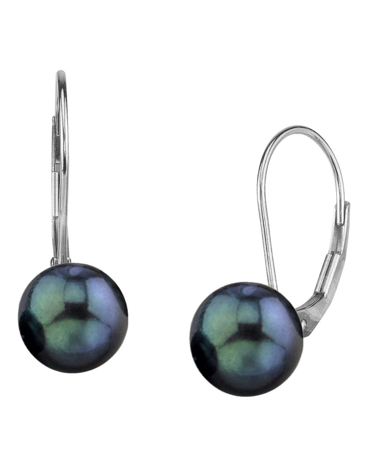 14K Gold AAA Genuine Black Akoya Cultured Pearl Leverback Earrings for Women | Elegant Pearl Jewelry for Weddings, Parties & Special Occasions