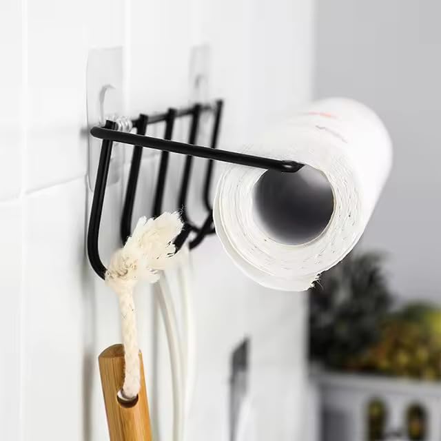 2-Pack Self-Adhesive Metal Towel Hooks for Bathroom & Kitchen - No Drill Wall Mount Hanger with 5-Pin Design & Strong Stickers - Perfect for Hanging Towels, Robes, or Utensils in Small Spaces