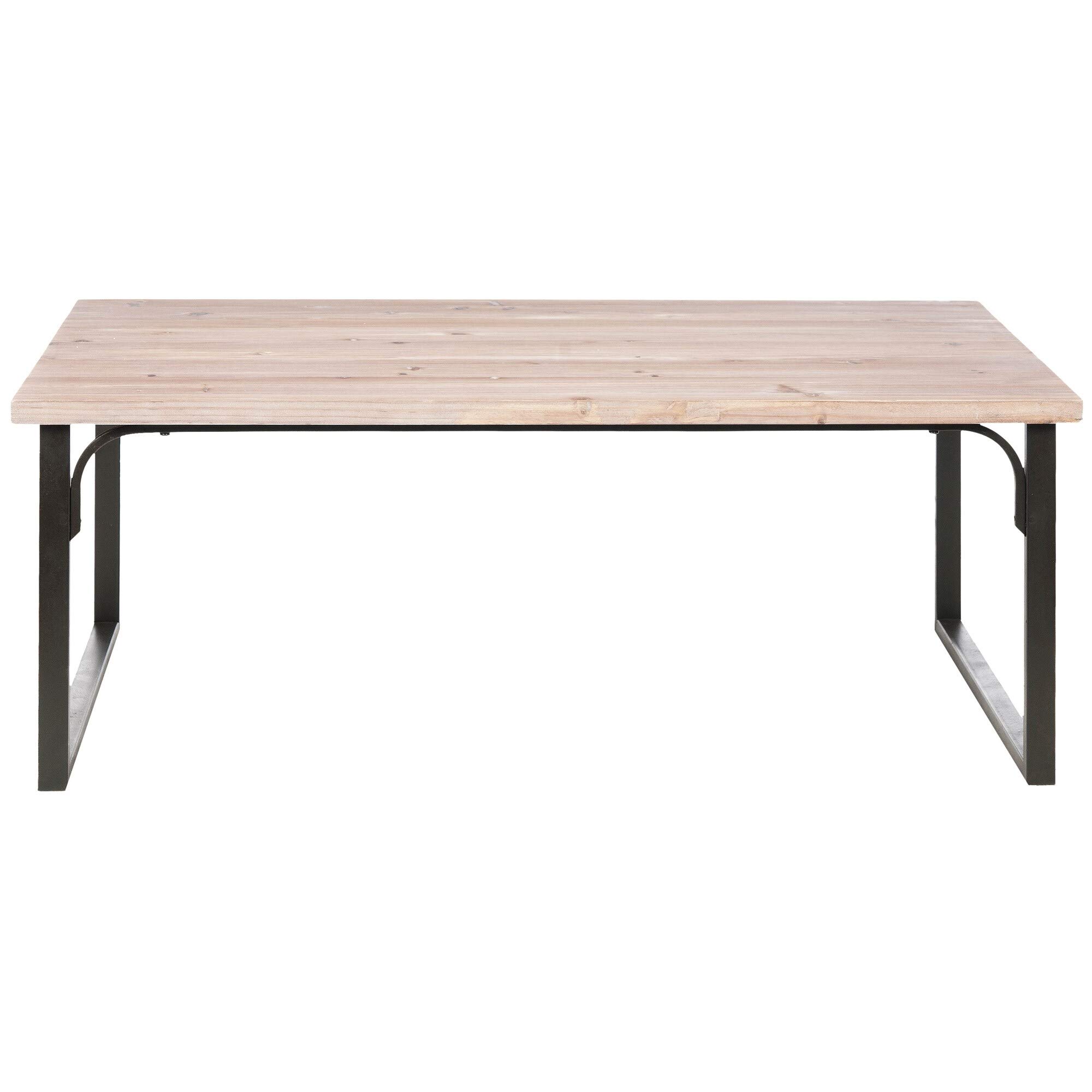 Industrial Coffee Table - Black & Brown Rectangle Metal Frame with Wicker Top - Perfect for Living Room, Lounge, or Office Decor