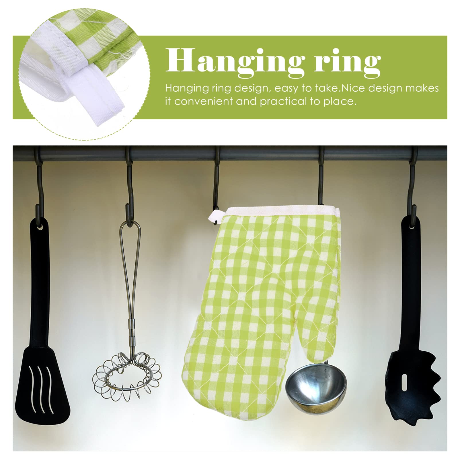 2Pcs Heat-Resistant Oven Mitts for Kids Play Kitchen - Anti-Scald Microwave & Baking Gloves for Safe Cooking (Green Checkered) - Perfect for Pretend Play & Real Kitchen Safety