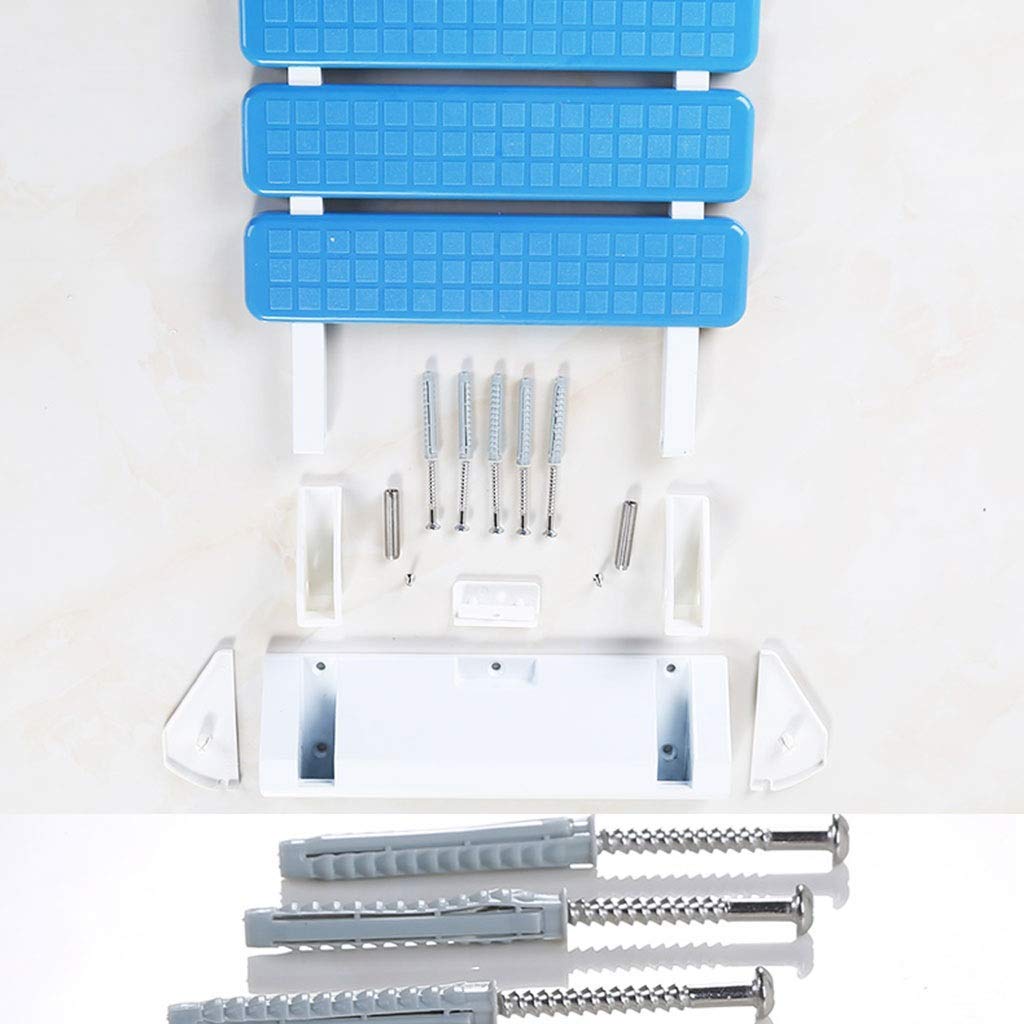 Wall-Mounted Folding Shower Seat with Comfortable Cushion - Non-Slip Bathroom Stool for Elderly & Disabled - Easy Install Blue Shower Chair for Safe Bathing (Perfect for Small Spaces & Home Care Use)