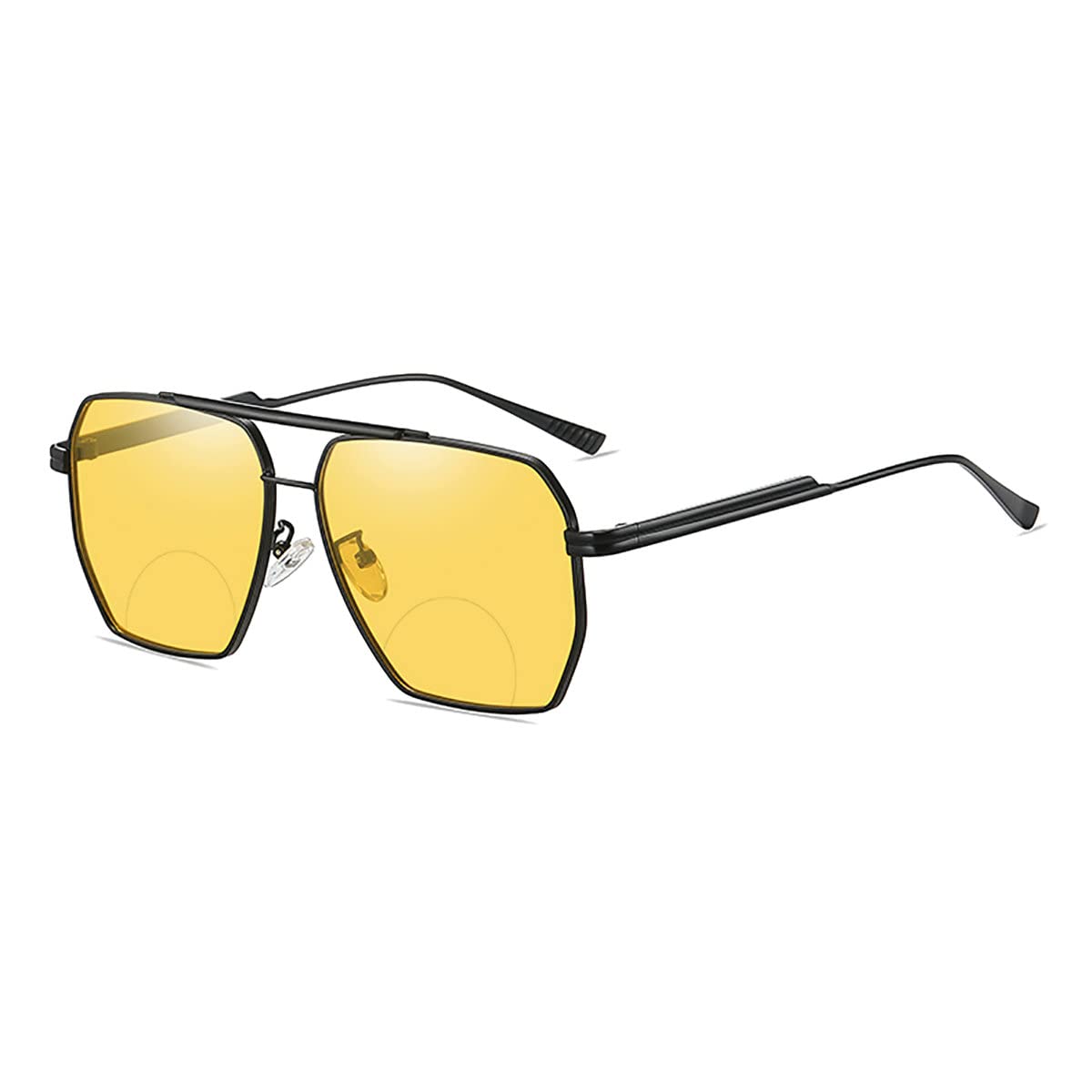 Retro Large Square Night Vision Sunglasses for Women & Men - Classic Bifocal Reading Glasses with Metal Frame - UV Protection for Driving, Reading & Outdoor Activities