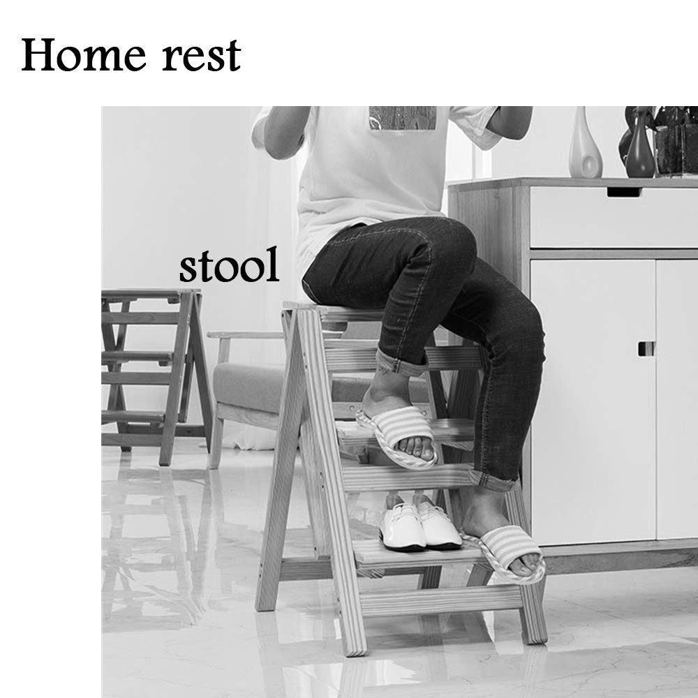 Foldable Wooden Step Stool with 3 Steps - 150kg Weight Capacity, Multi-Functional Ladder for Home, Library, Kitchen, and Office Use - Compact & Space-Saving Design