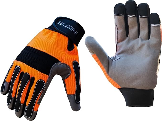 Men's Orange/Black Work Gloves - Gardening & Mechanics - XL for Outdoor & DIY