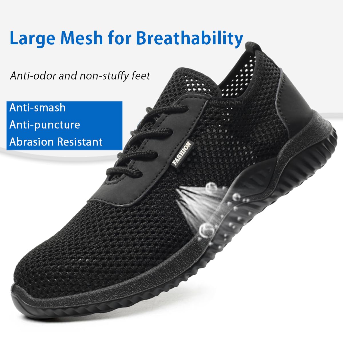Men's & Women's Safety Work Shoes with Steel Toe - Lightweight, Breathable & Non-Slip Industrial Shoes for Construction, Warehouse & Factory Workers - Black