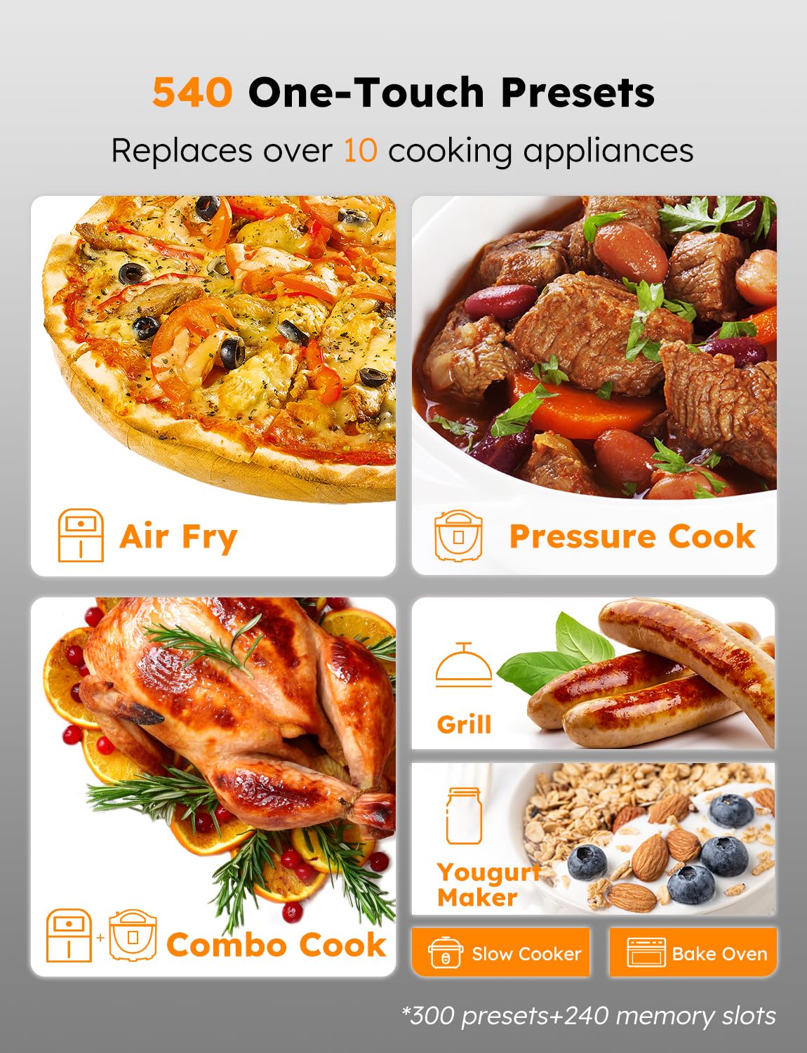Nuwave Duet Air Fryer & Electric Pressure Cooker Combo - 540-in-1 Multicooker with 2 Removable Lids, Slow Cook, Sear, Sauté Functions - 18/10 Stainless Steel Pot & 9 Deluxe Accessories - Perfect for Healthy Cooking, Meal Prep & Family Dinners