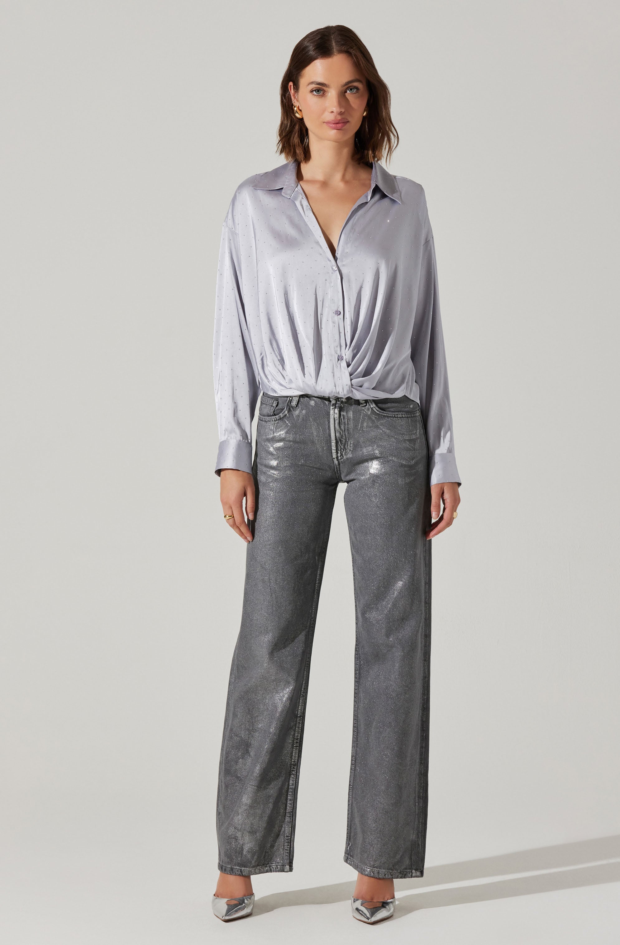 Sebio Women's Satin Rhinestone Blouse - Elegant Shirt for Party, Wedding & Evening Wear
