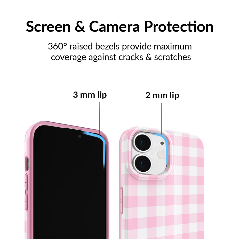 Cute Baby Pink Gingham Pattern iPhone Case - Trendy Protective Cover for iPhone 13/14/15 Pro Max - Perfect for Everyday Use, School & Travel