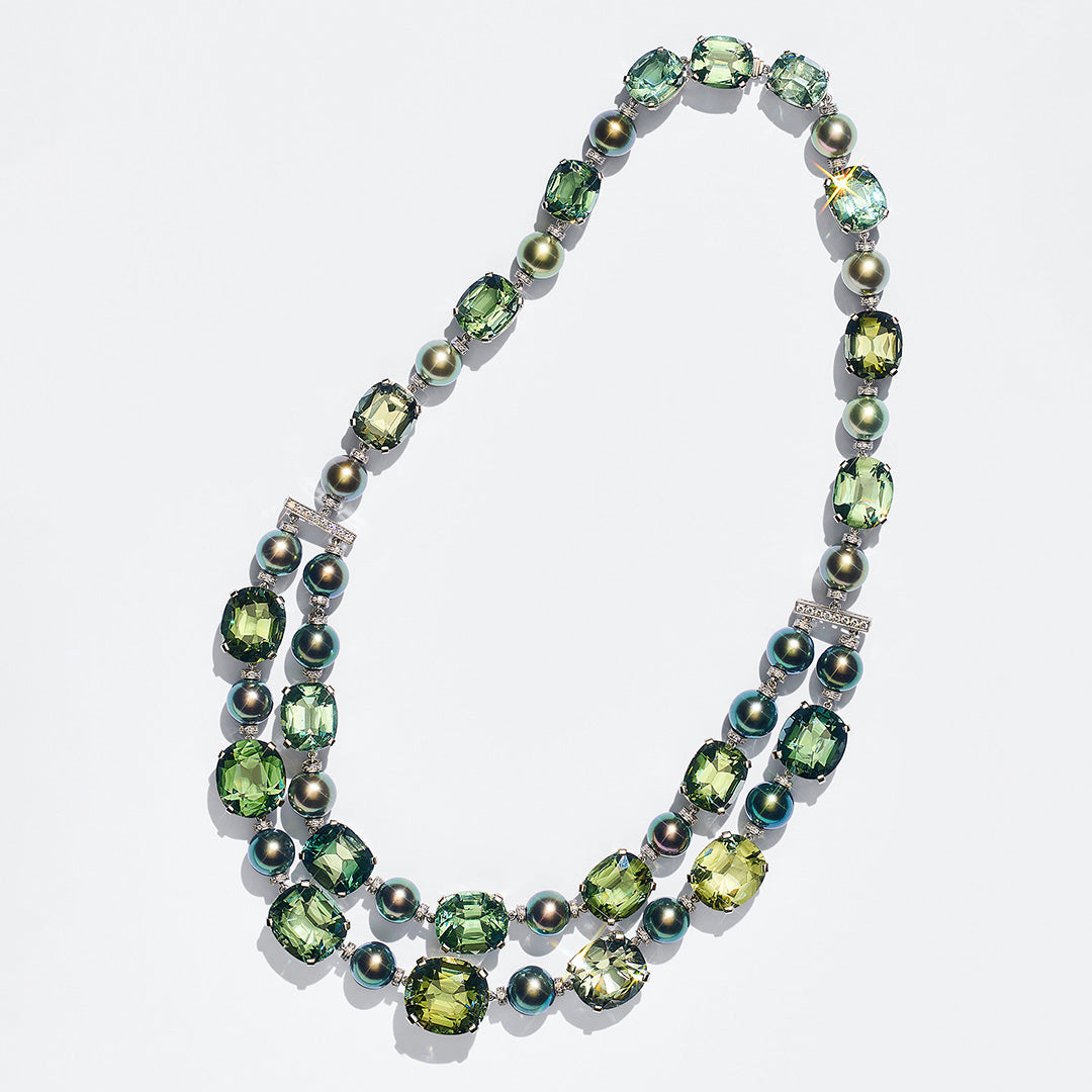 Exquisite Tahitian Pearl, Tourmaline & Diamond Necklace - Elegant Jewelry for Women, Perfect for Weddings, Anniversaries & Special Occasions