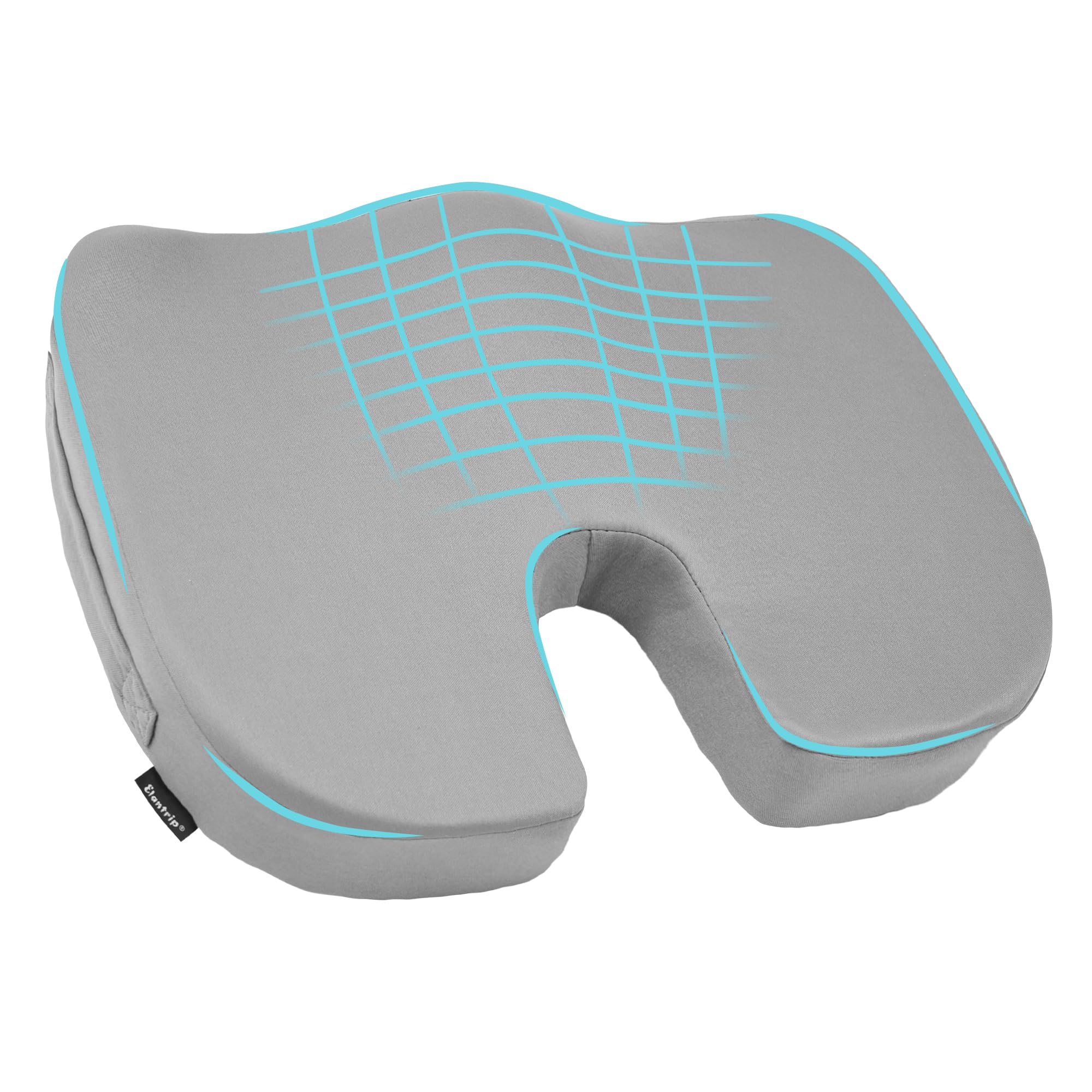 Elantrip Ergonomic Memory Foam Seat Cushion with Coccyx Support - Non-Slip Washable Cover for Office Chair, Car Seat & Home Use - Relieves Sciatica & Tailbone Pain - Perfect for Work, Driving & Long Sitting Sessions (Gray)