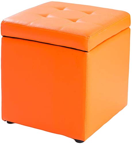 DYPXG Faux Leather Storage Ottoman Bench - 31x31x36cm (12x12x14inch) Orange Foot Stool Cube with Hinge Top for Living Room, Bedroom & Nursery | Toy Box Organizer, Pouf Chest, Seating Solution