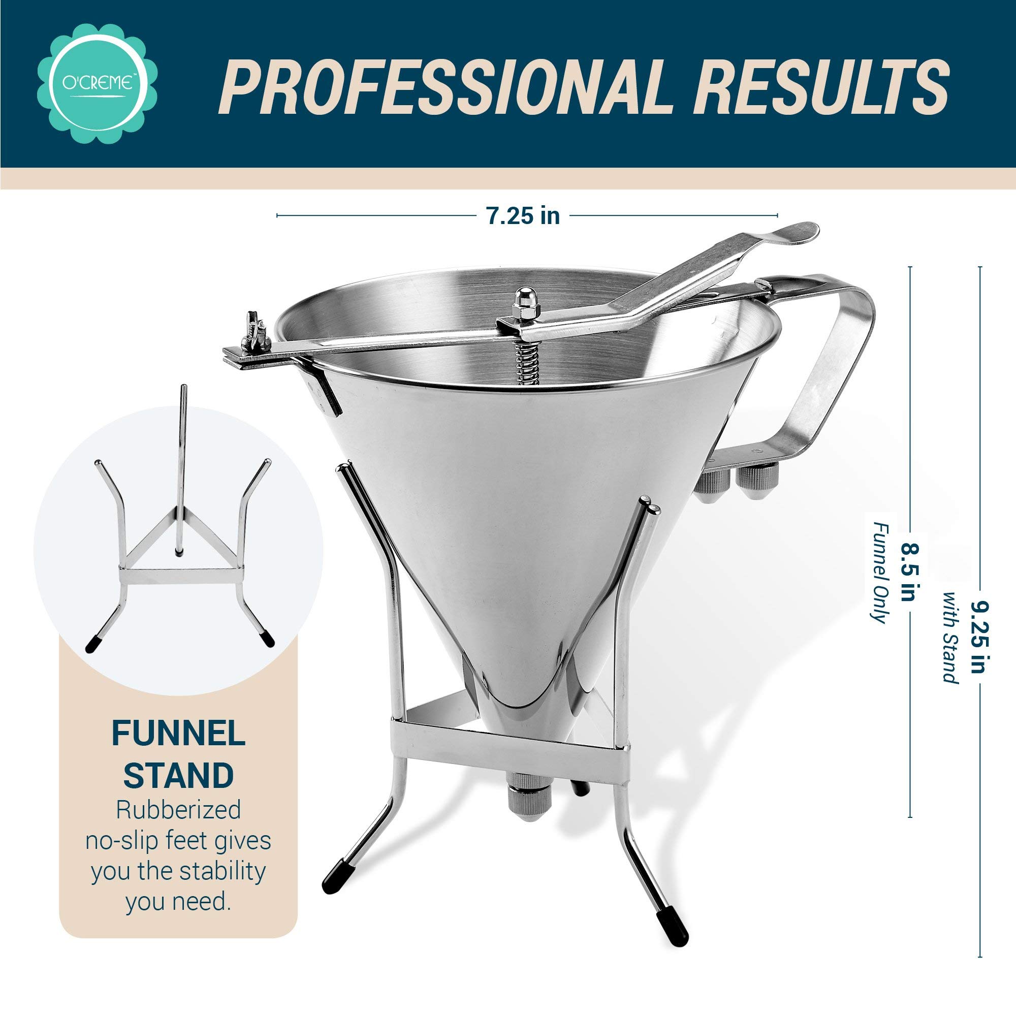 Premium O'Creme Confectionery Funnel with Stand & Silicone Gummy Candy Mold Set - Perfect for Making Chocolate Truffles, Ganache, Jelly, Candy, Pralines, Caramels - Ideal for Home Baking, Candy Making, and DIY Dessert Decorations