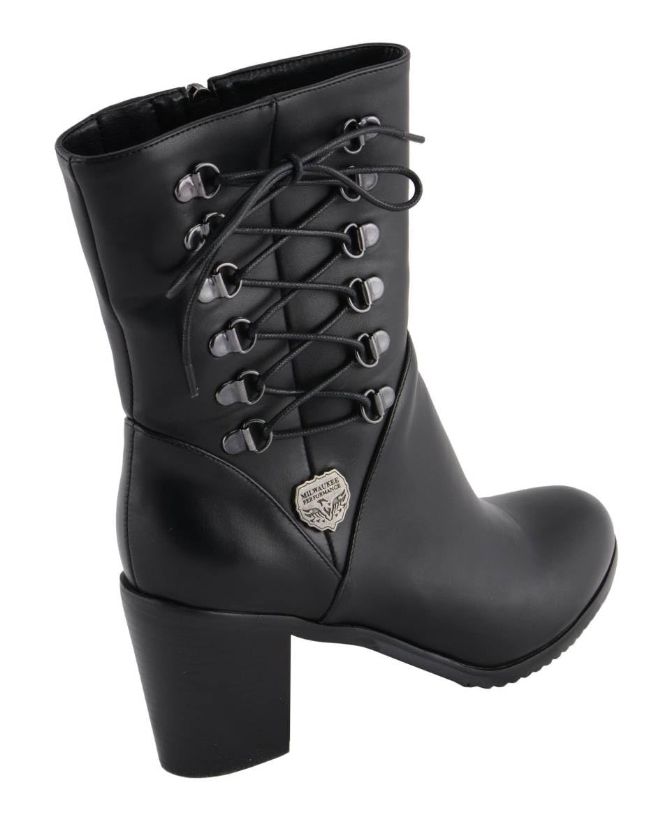 Milwaukee Leather Women's Black Lace-Up Fashion Motorcycle Boots MBL9436 - Stylish & Comfortable Riding Boots for Bikers & Outdoor Enthusiasts