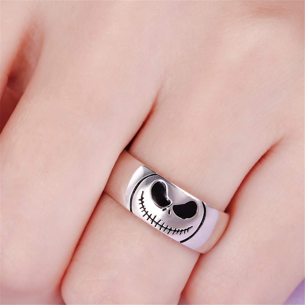 Jeulia 925 Sterling Silver Jack Skellington & Sally Halloween Couple Rings Set for Women & Men - Gothic Promise, Anniversary Band Jewelry with Gift Box - Perfect for Halloween, Cosplay, and Unique Couple Gifts