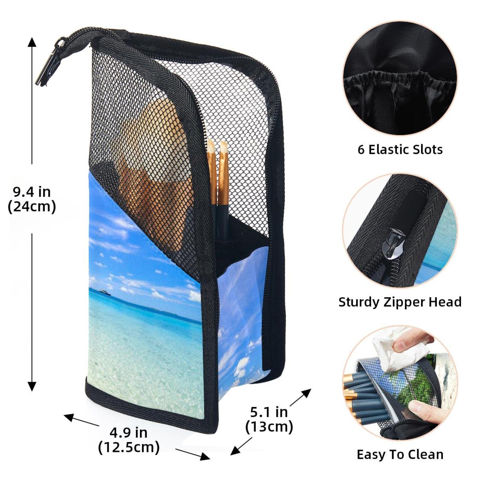 12-Piece Makeup Brush Organizer Bag with Tropical Beach Sky Clouds Design - Portable Waterproof Cosmetic Brush Holder Case for Travel, Home, and Professional Makeup Artists