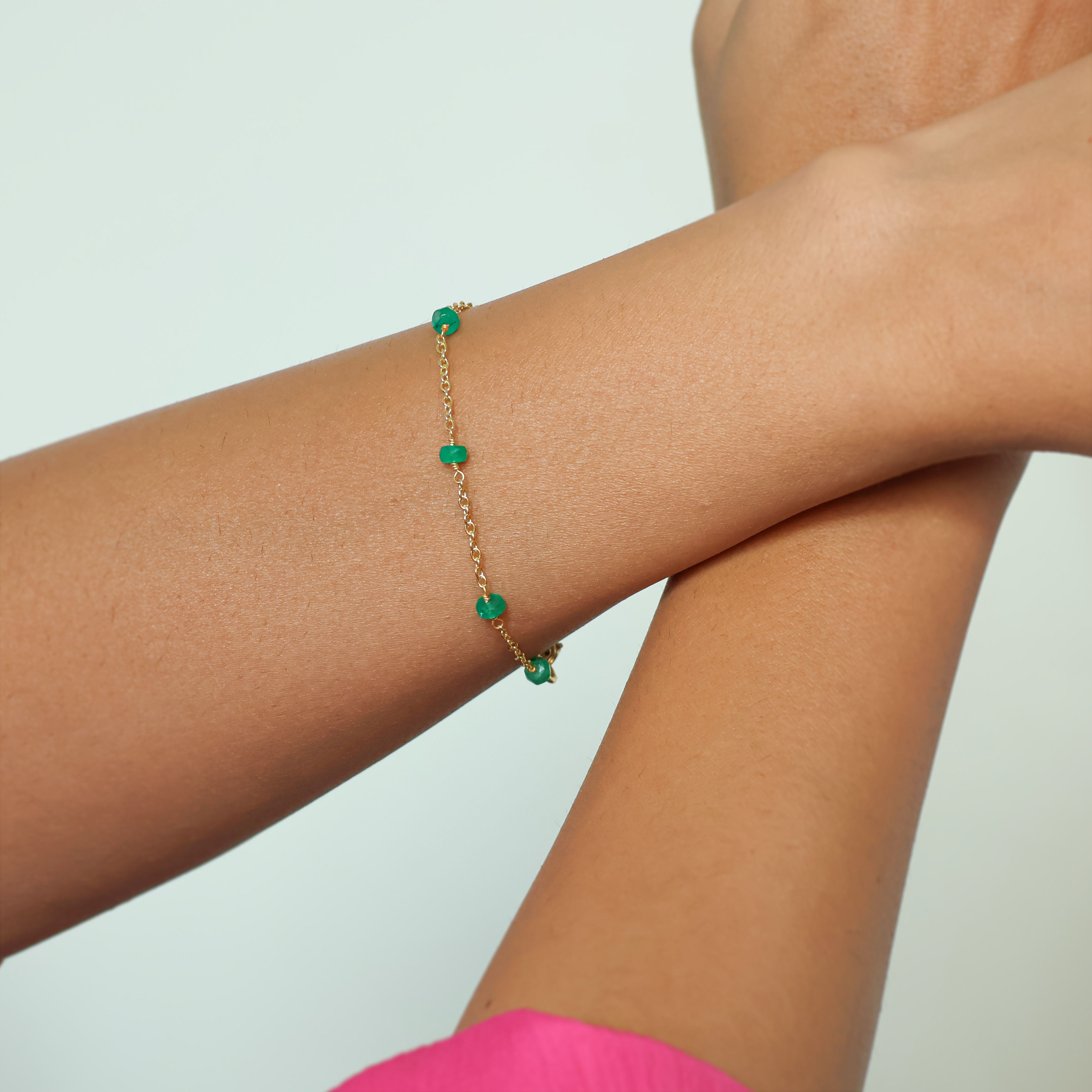 Natural Emerald Rondelle Beaded Bracelet - Minimalist Adjustable Chain for Women | Elegant Jewelry Gift for Birthday, Anniversary & Everyday Wear