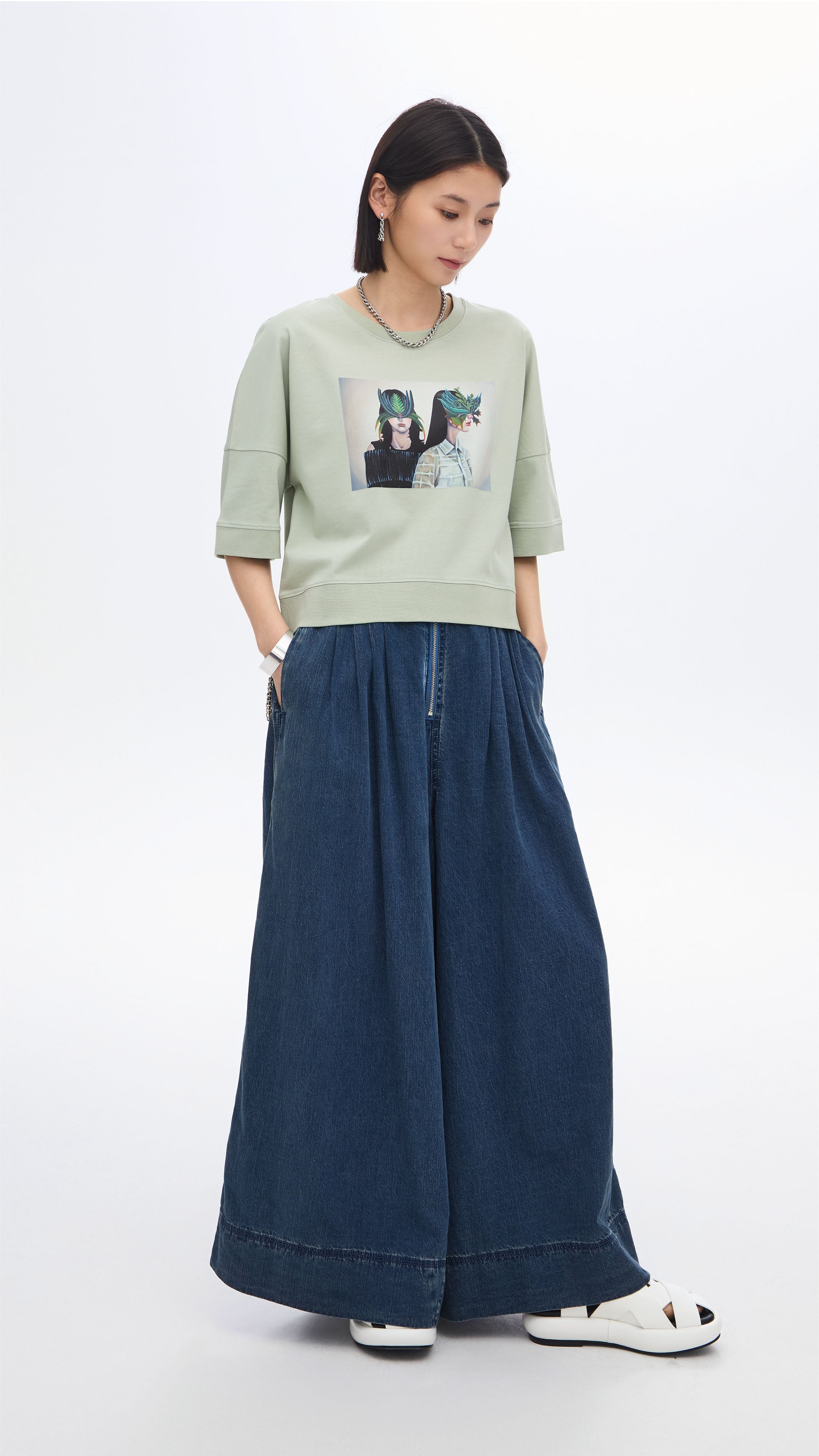 Mariko Enomoto Printed Puff Sleeve Tee - Women's Fashion Blouse with Unique Design | Perfect for Casual Outings, Office Wear & Date Nights