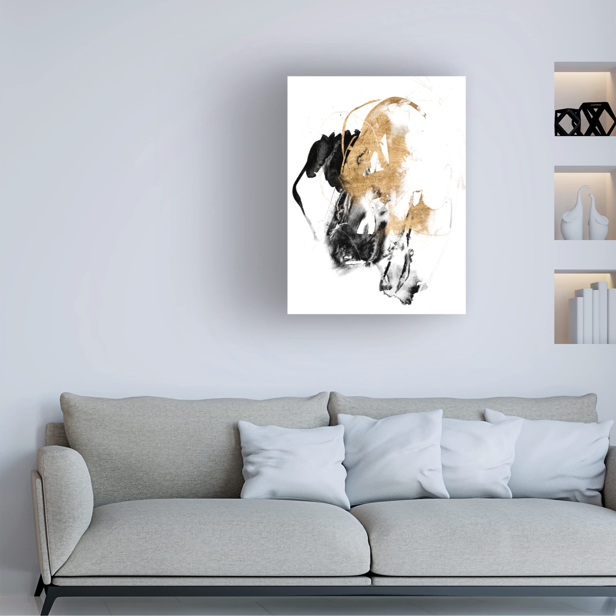 Jennifer Goldberger 'Black And Gold Splash II' Canvas Wall Art - Modern Abstract Painting for Living Room, Bedroom & Office Decor
