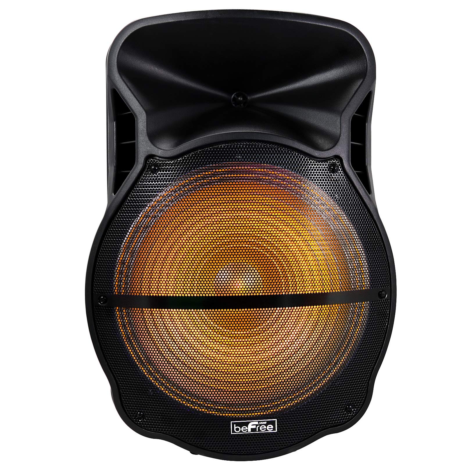 beFree Sound 18 Inch Bluetooth Party Speaker - Portable Rechargeable Wireless Speaker with LED Lights, USB/SD Playback, Mic/Guitar Inputs & FM Radio - Perfect for Outdoor Parties, Beach Gatherings & Home Entertainment