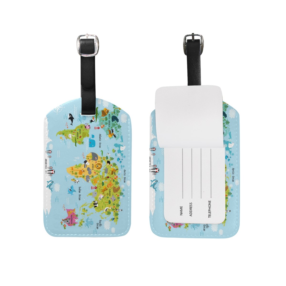 U LIFE Cute Animal World Map Luggage Tag - Durable Travel Baggage ID Tags for Suitcases & Backpacks - Perfect for Airports, Vacations & Business Trips