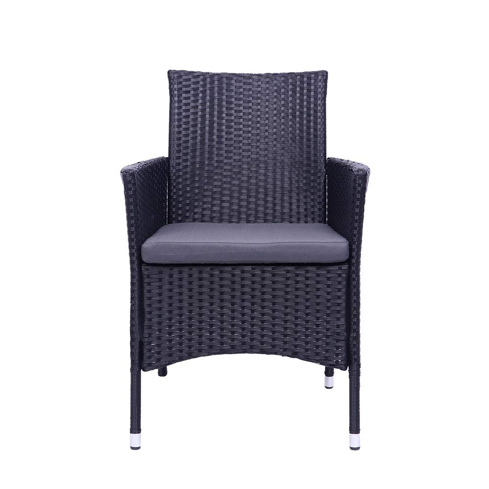 2-Piece Outdoor Furniture Set - Black Iron Frame with Full Braided Armrests and 4-Wire Rattan Backrest Chairs (60×60×82.5cm) - Perfect for Patio, Garden, Poolside, and Backyard Relaxation