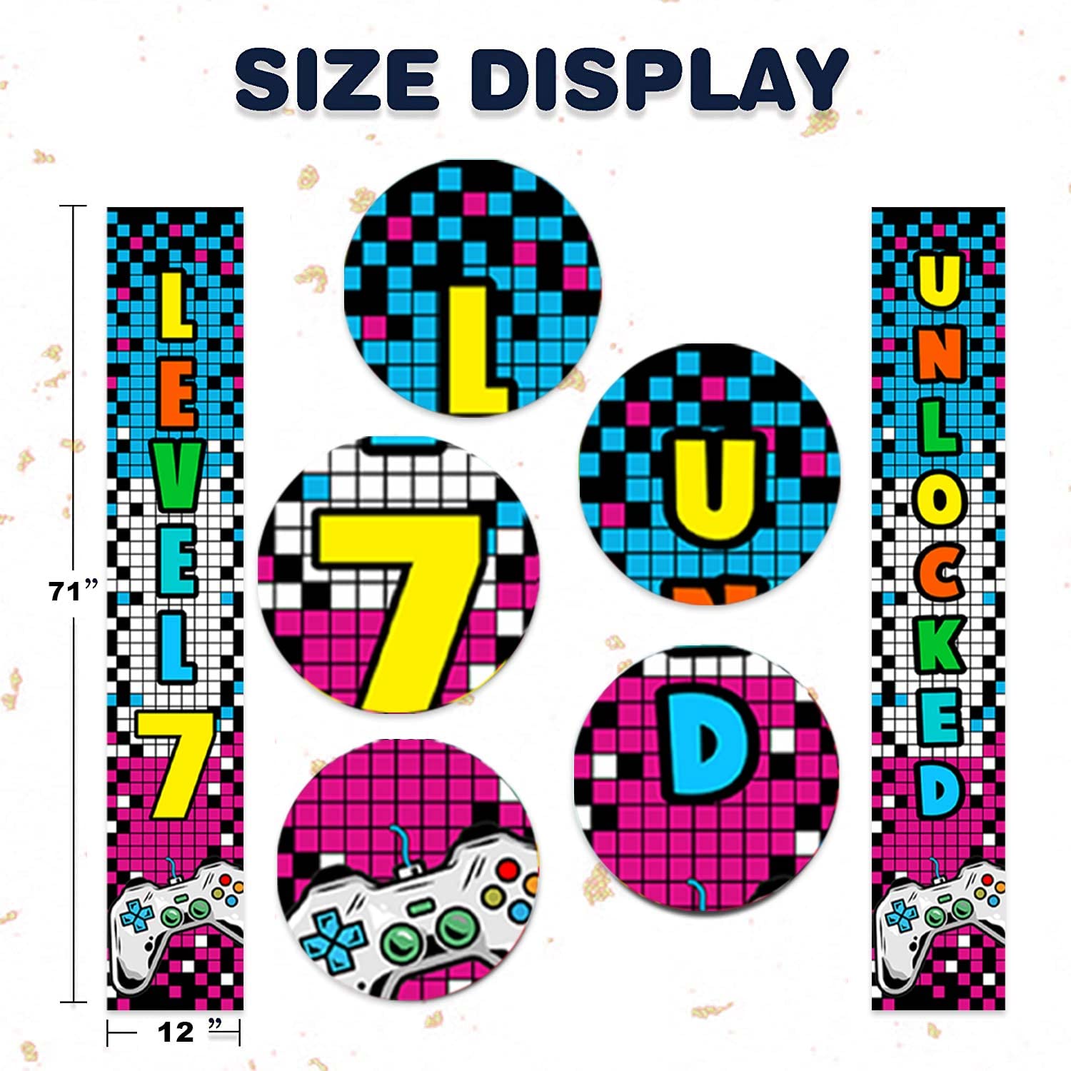 Level 7 Unlocked Happy 7th Birthday Banner - Video Game Controller Themed Backdrop & Photo Booth Props for Boys Girls 7th Birthday Party Decorations - Perfect for Door Porch Decor & Gaming Theme Parties