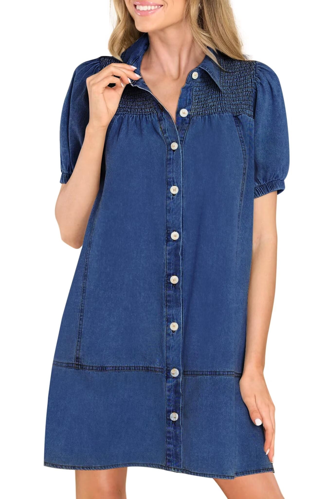 Women's KDF Denim Babydoll Shirt Dress - 2024 Summer Jean Dress for Casual Outings, Beach Wear & Date Nights