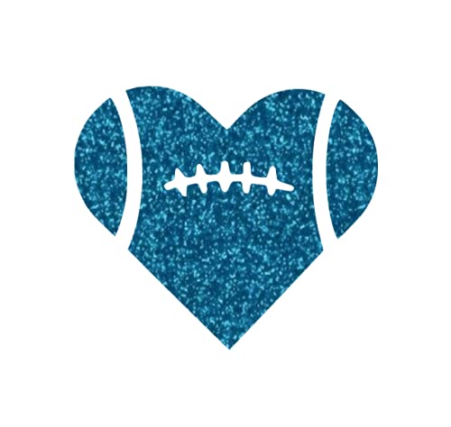 Football Heart Iron On Transfer - T-Shirt Decal & Sports Patch for DIY Apparel - Quick 5-Minute Application - Perfect Gift for Football Moms & Fans (Blue Glitter) - Great for Customizing Jerseys, Bags & Team Spirit Wear