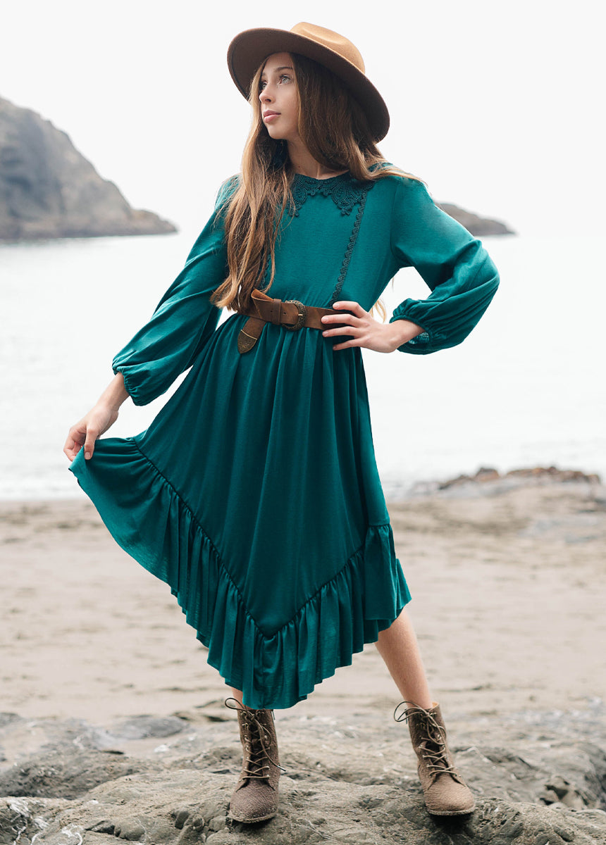 Tatum Teal Dress for Women - Elegant Flowy Midi Dress for Casual Wear, Office, and Special Occasions