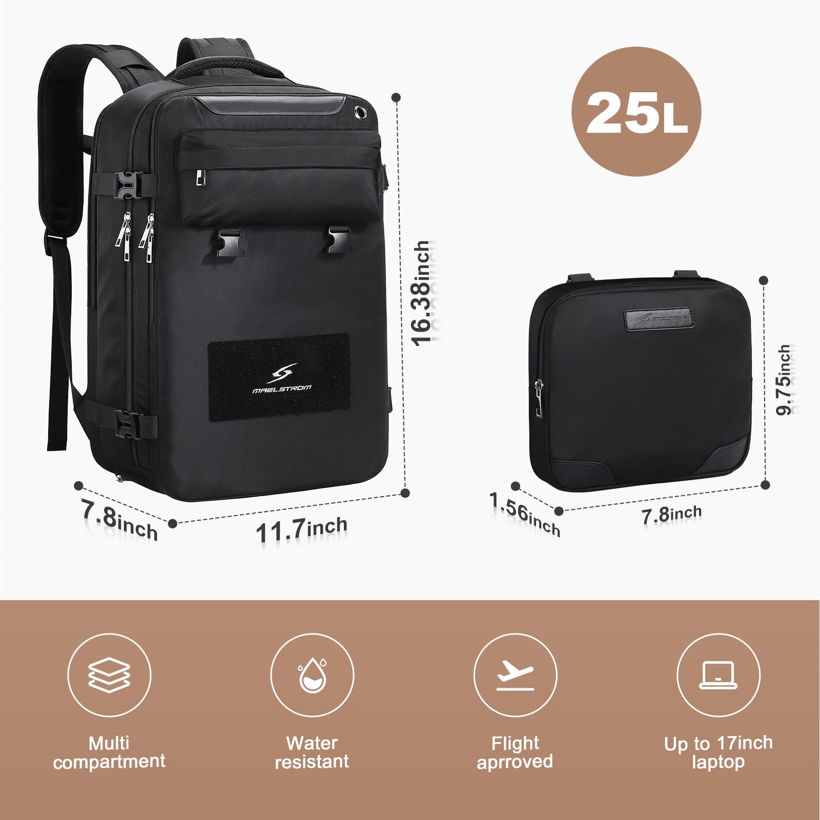 Maelstrom 25L Waterproof Travel Backpack for Women & Men - 17-Inch Laptop Compartment, Detachable Crossbody Bag & Shoe Storage - Ideal for Air Travel, Commuting & Weekend Getaways