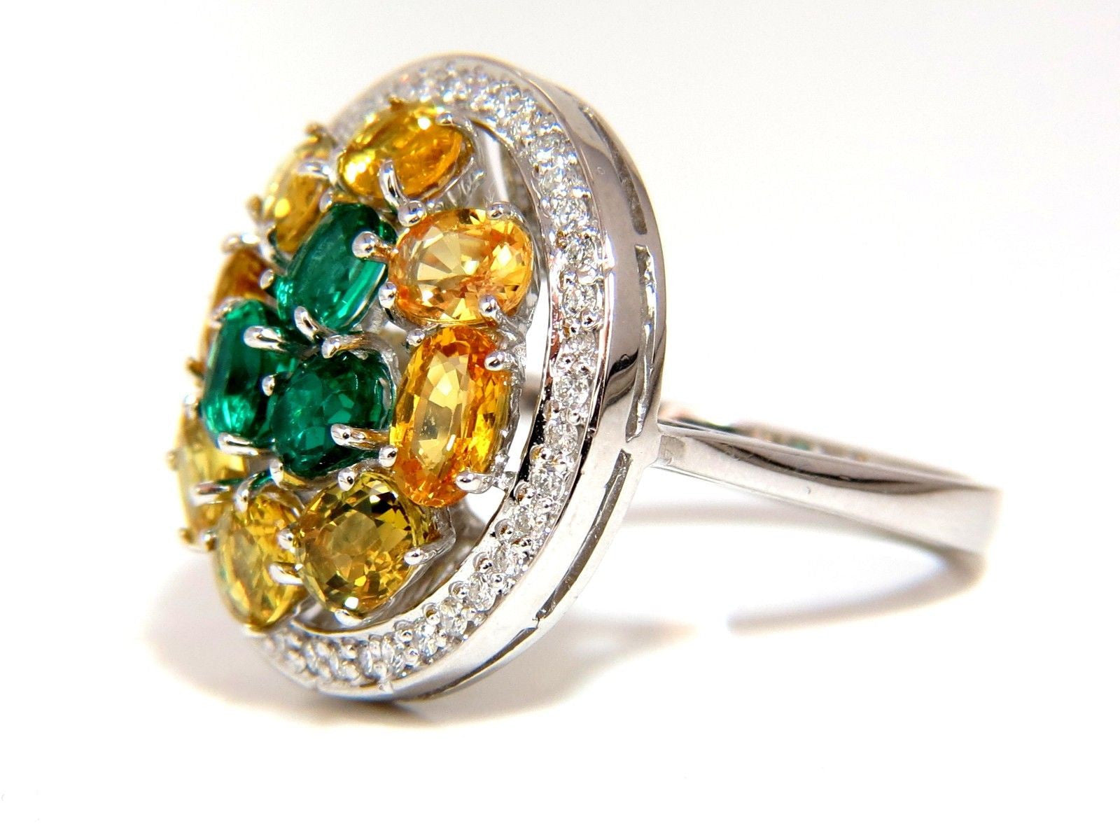 5.62CT Natural Fancy Yellow Sapphire & Vivid Green Emerald Cluster Ring | Elegant Jewelry for Women, Wedding, Engagement & Special Occasions