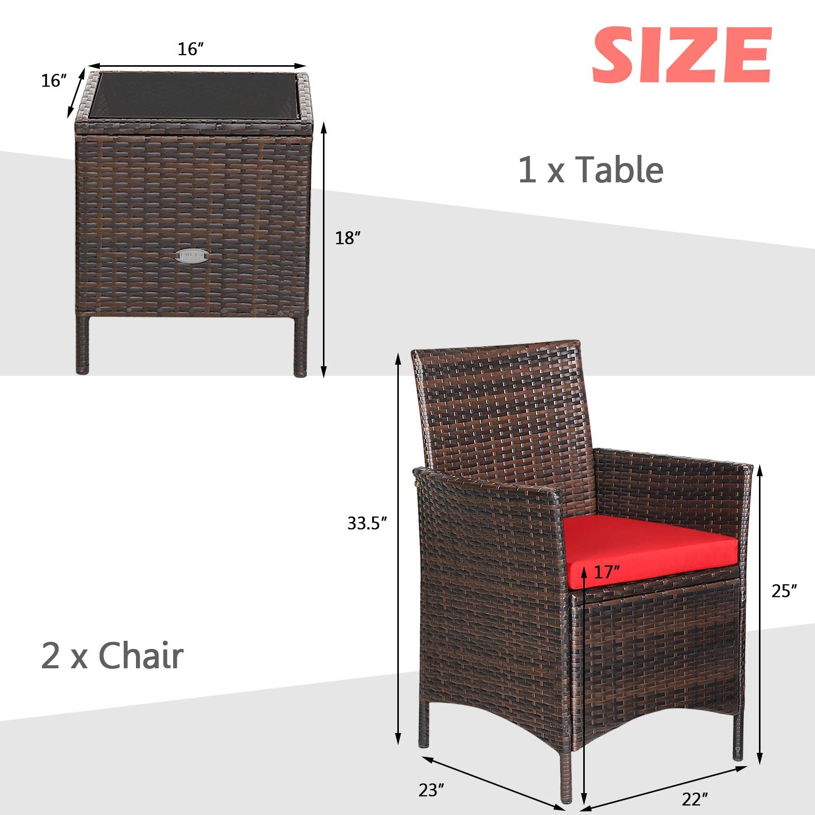 HappyGrill 3-Piece Patio Furniture Set - Wicker Bistro Set with Glass Coffee Table & Cushions, Outdoor Rattan Conversation Set for Garden, Lawn, Poolside, Backyard | Perfect for Relaxing, Entertaining & Outdoor Dining