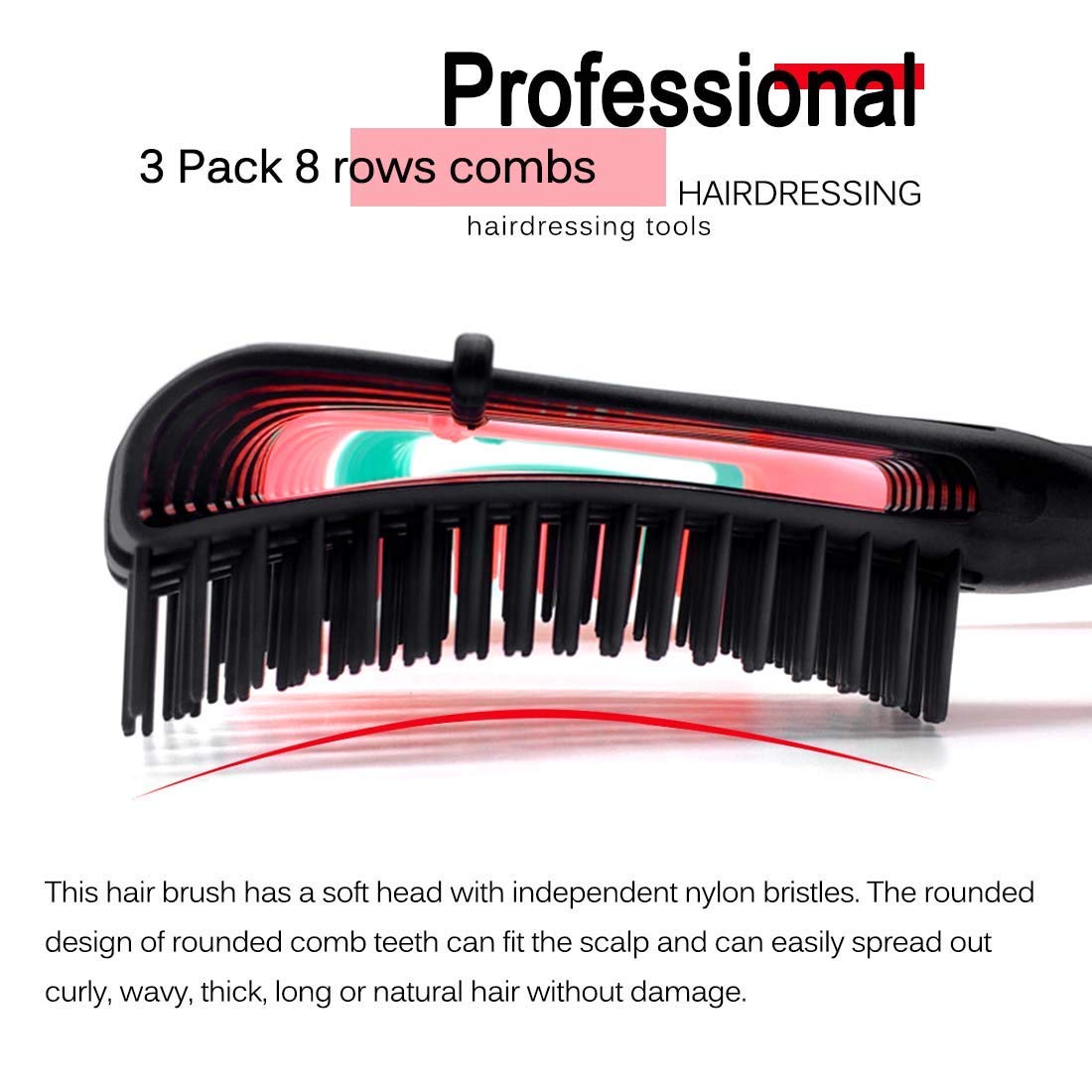 INSIME Detangling Brush for Curly & Wavy Hair - Pain-Free Hair Comb for Women, Men & Kids - Styling Brush for Dry & Wet Hair - Perfect for Salon, Home & Travel Use