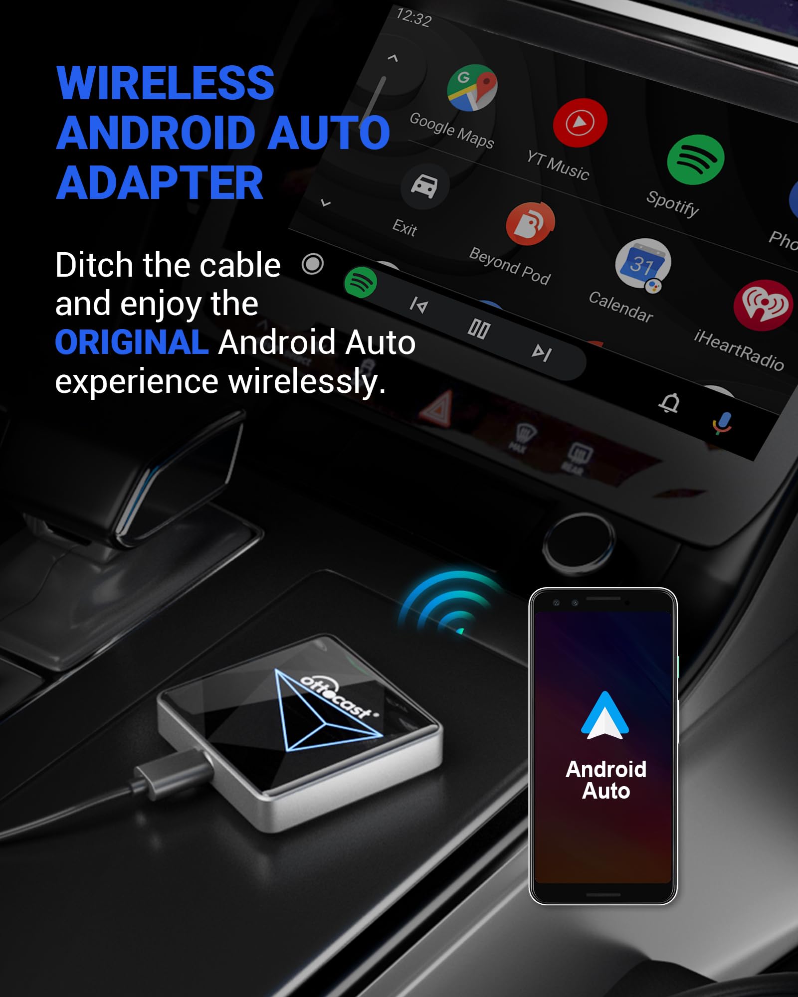 2025 Newest Android Auto Wireless Adapter for Car - Plug & Play Wired to Wireless Dongle with Dual-Band WiFi, Low Latency & Online Updates | Compatible with Factory OEM Wired Android Auto Cars | Perfect for Commuting, Road Trips & Hands-Free Driving
